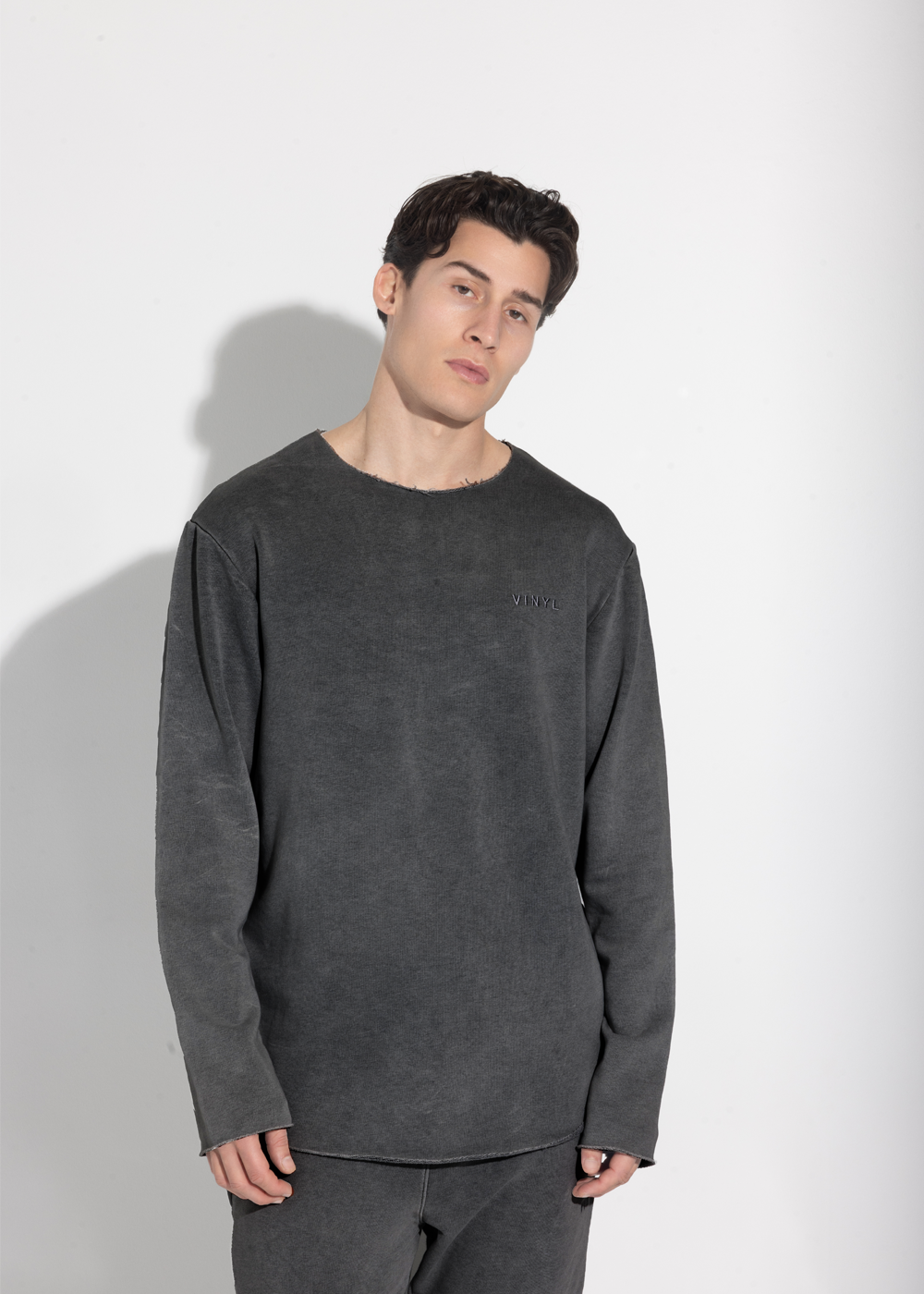 Vinyl μπλουζα μαυρη με κεντημα cotton χωρις χνουδι oversized - premium washed sweatshirt
