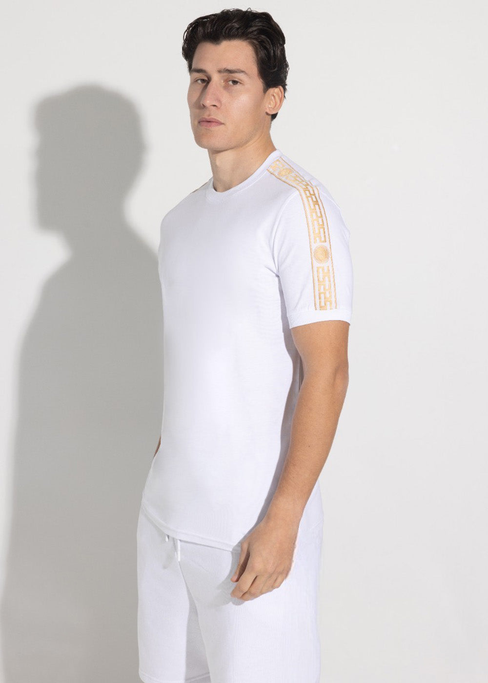 Vinyl μπλουζα με τρεσα λευκη cotton regular fit - gold taped t-shirt