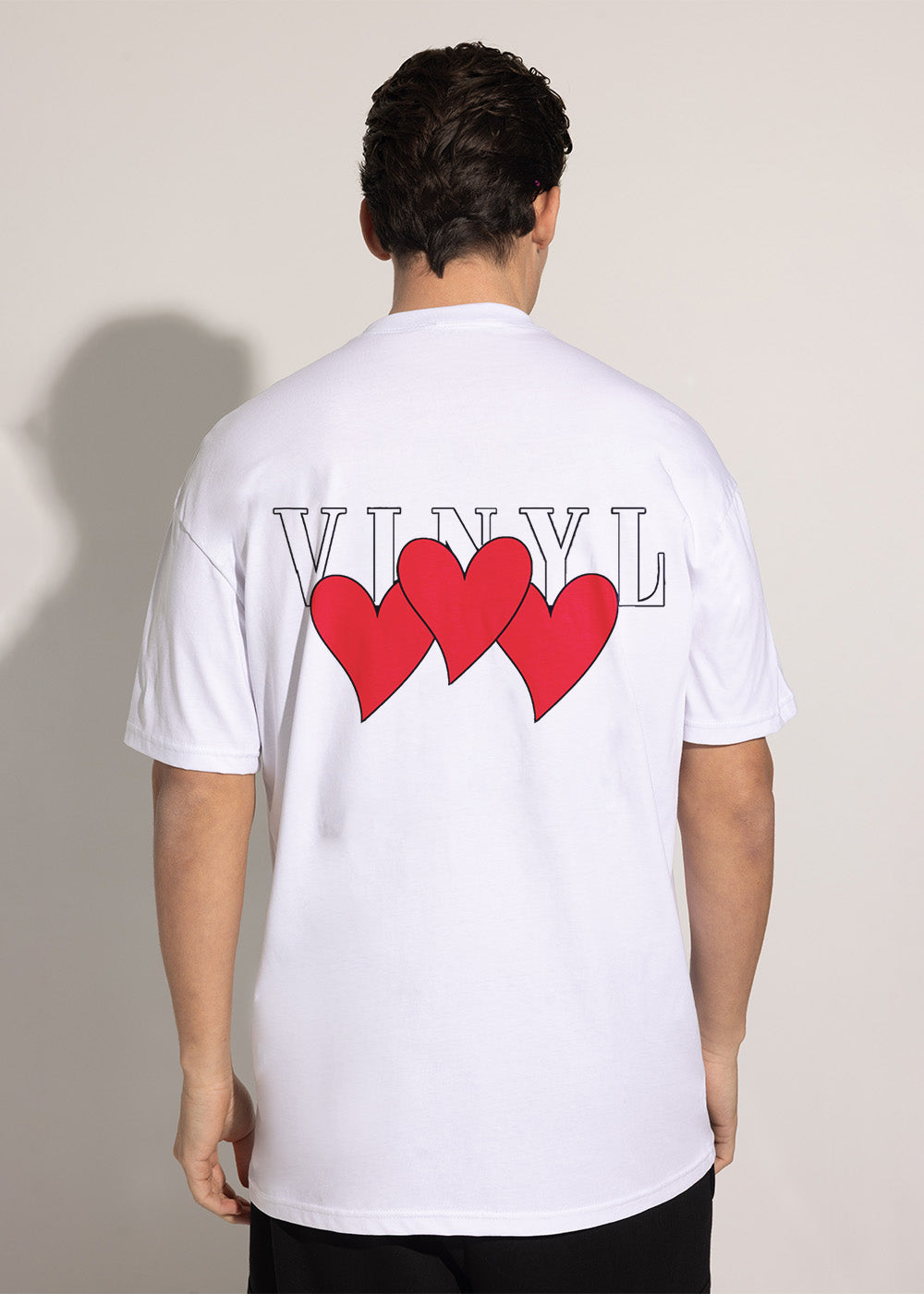 Vinyl μπλουζα με τυπωμα λευκη cotton oversized - heartbeat T-shirt