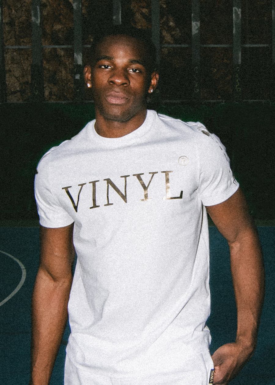 Vinyl μπλουζα με τύπωμα λευκη cotton regular fit - golden aura t-shirt - limited edition