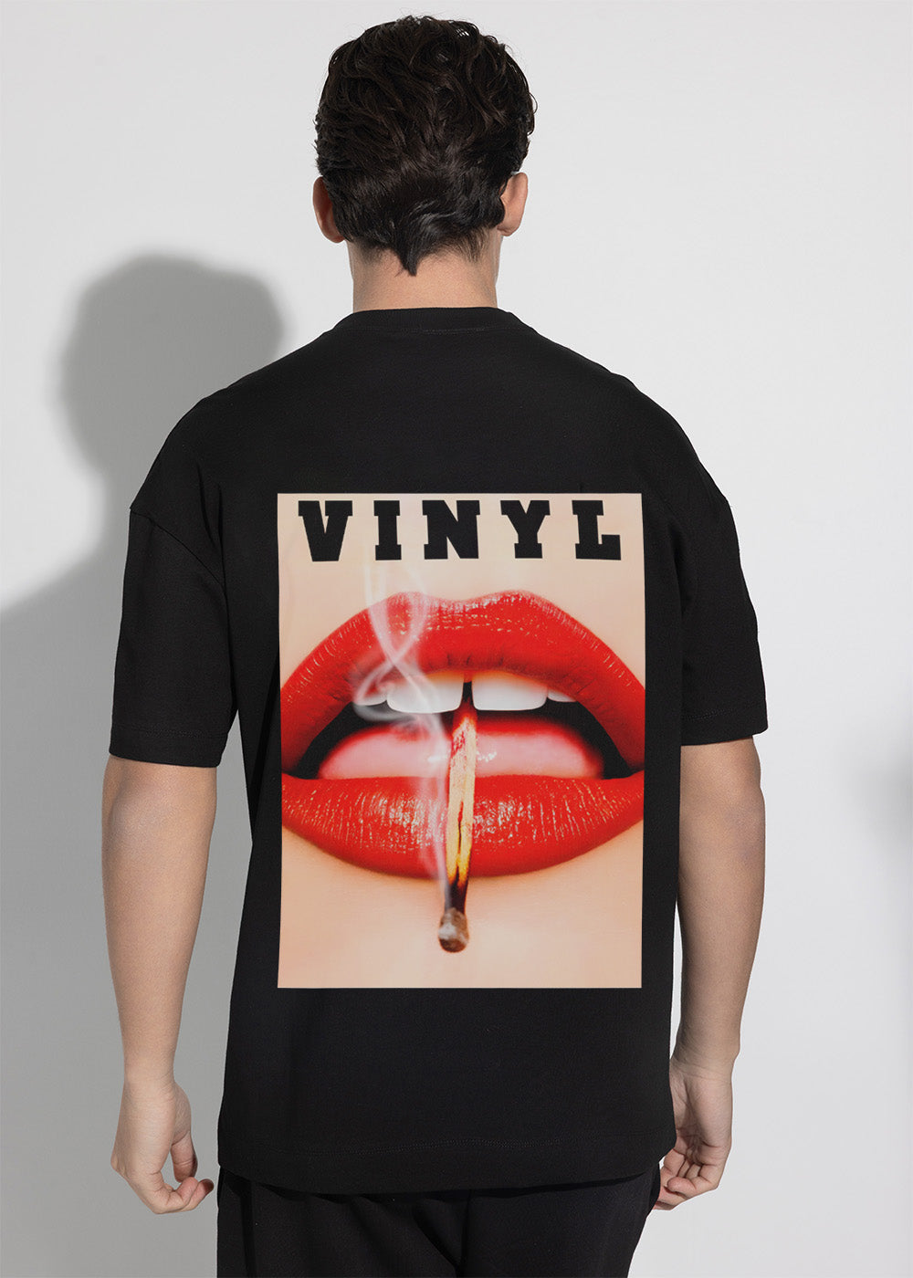 Vinyl μπλουζα με τυπωμα μαυρη cotton oversized - sizzle lips t-shirt