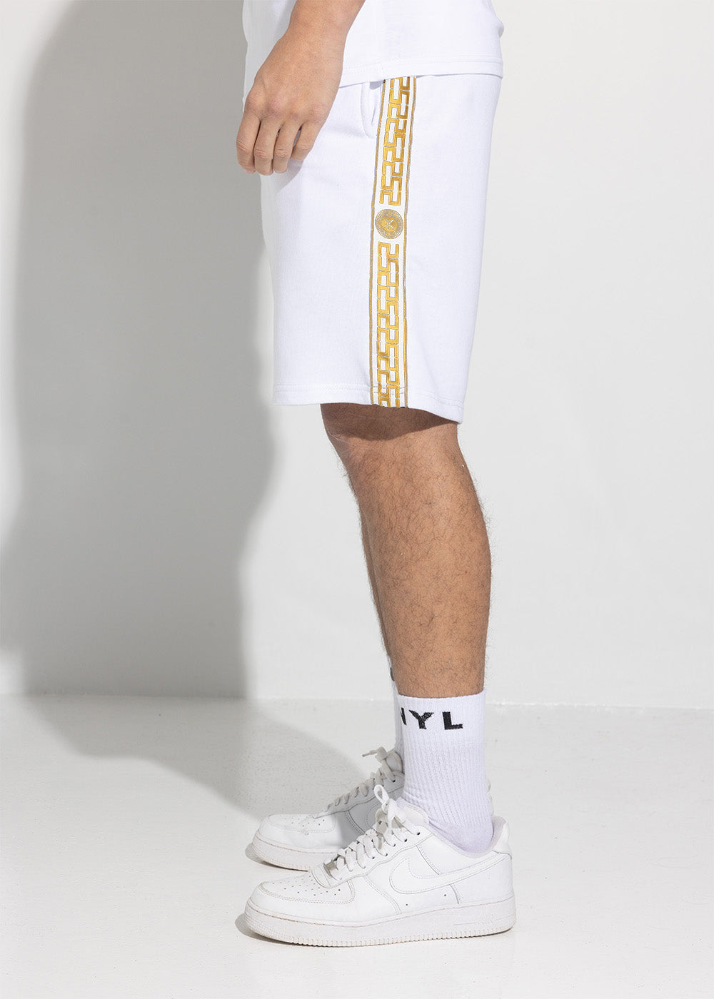 Vinyl βερμουδα με τρεσα λευκη cotton regular fit - gold taped shorts