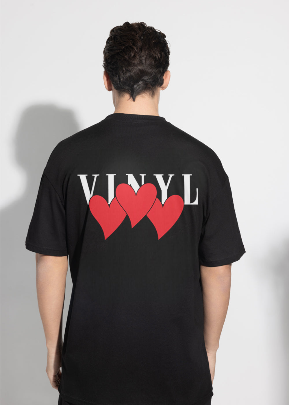 Vinyl μπλουζα με τυπωμα μαυρη cotton oversized - heartbeat T-shirt