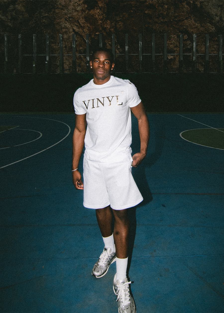 Vinyl βερμουδα με τύπωμα λευκη cotton regular fit - golden aura shorts - limited edition