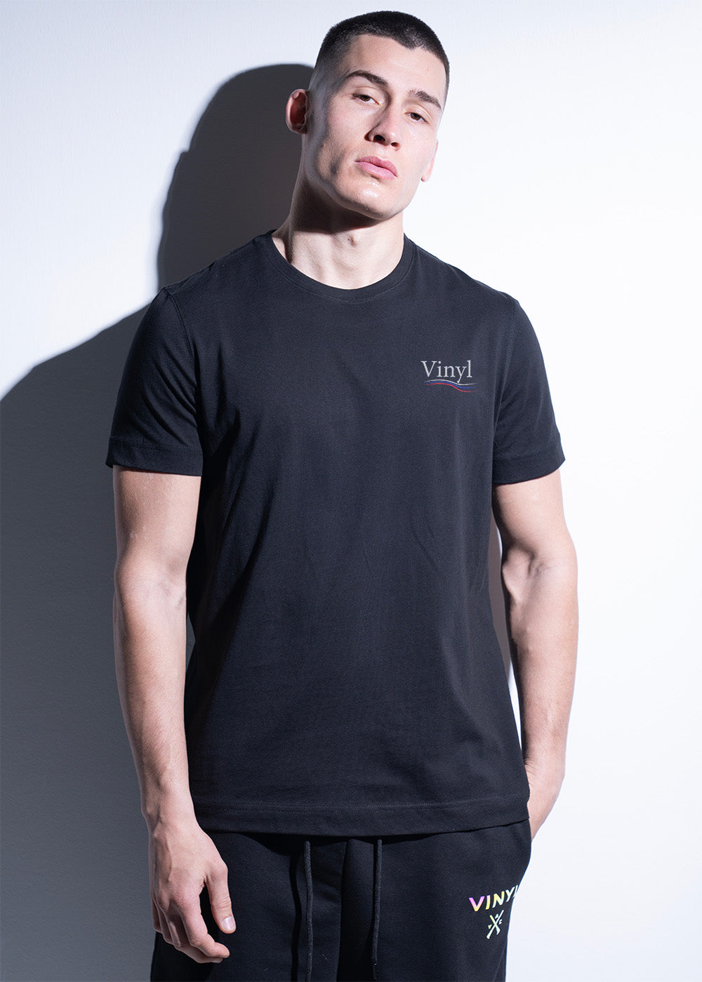 Vinyl μπλουζα με τυπωμα μαυρη cotton regular fit - linewave t-shirt