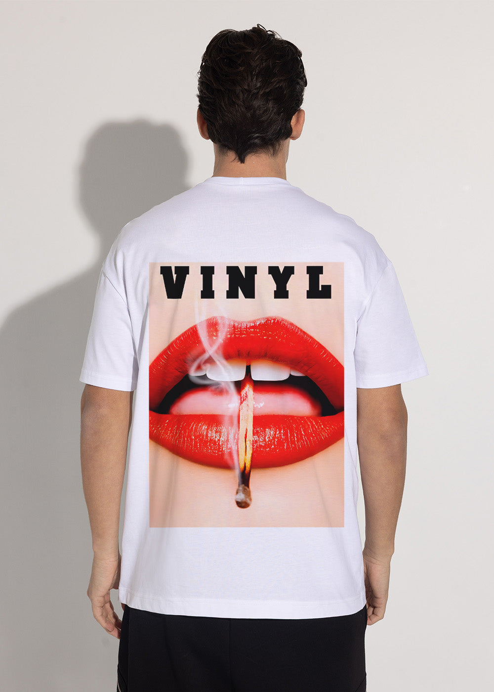 Vinyl μπλουζα με τυπωμα λευκη cotton oversized - sizzle lips t-shirt