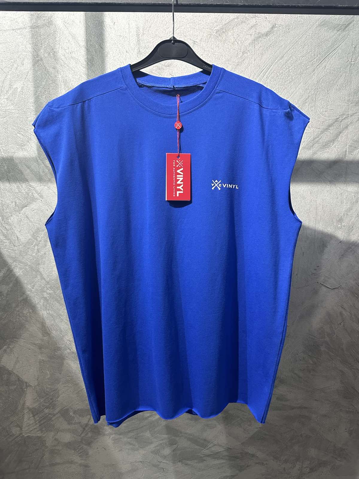 Vinyl μπλουζα αμάνικη με λογότυπο μπλε cotton oversized - vinyl sleeveless tee