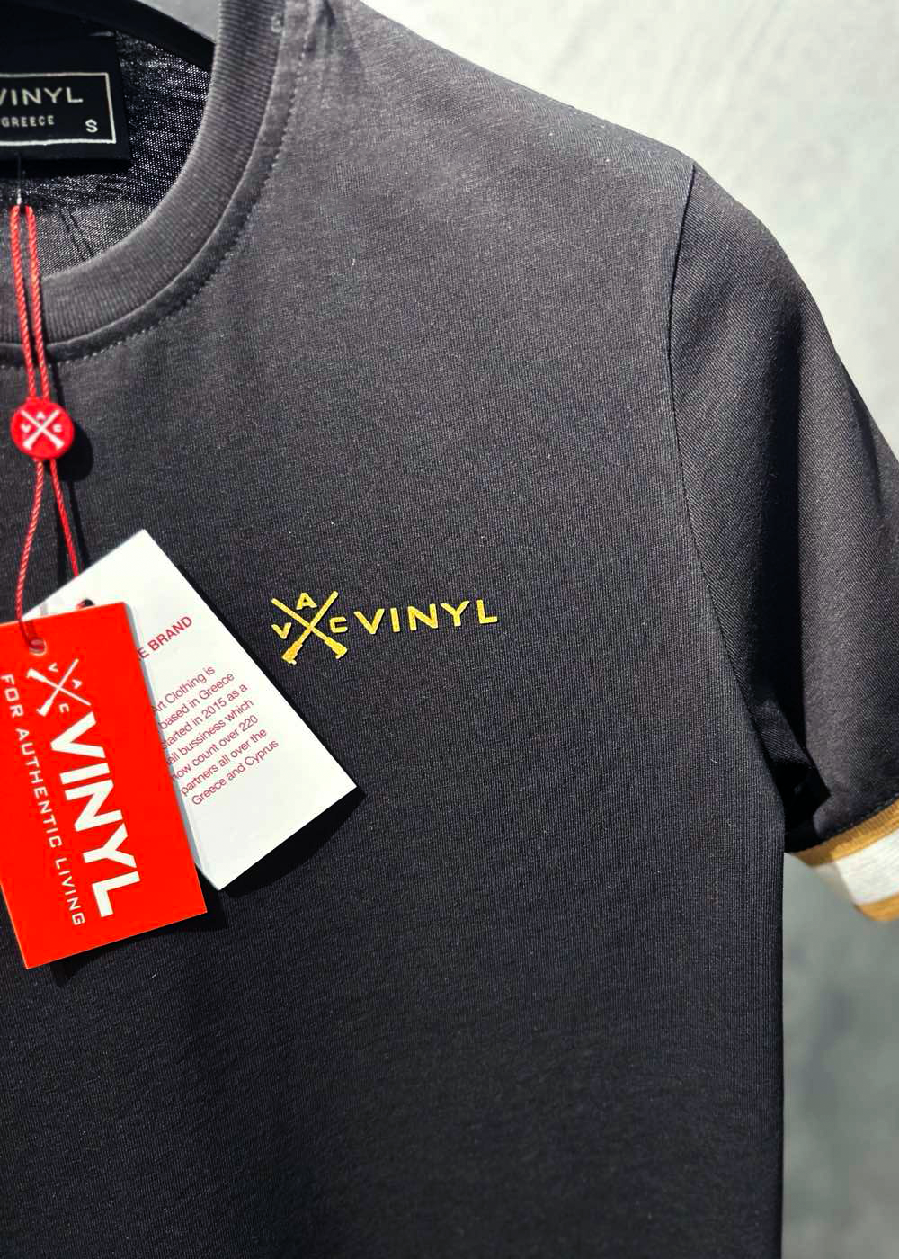 Vinyl μπλουζα με λαστιχο μαυρη cotton long line regular fit - t-shirt with gold elastic cuff