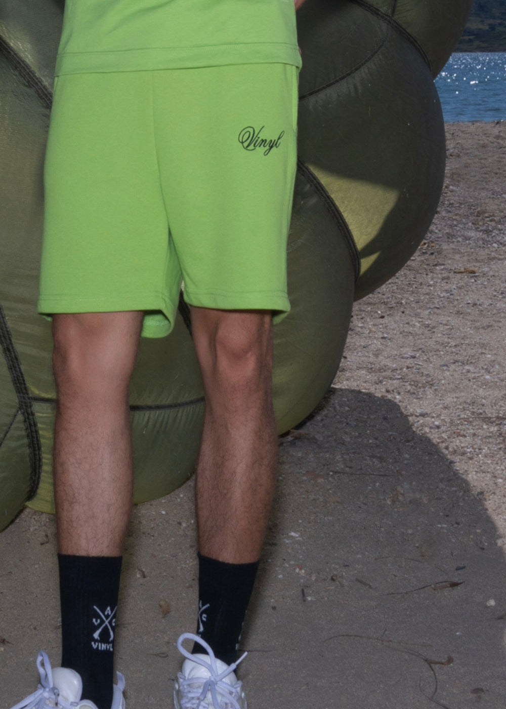 Vinyl βερμουδα με κεντημα πρασινη cotton regular fit ανδρικη