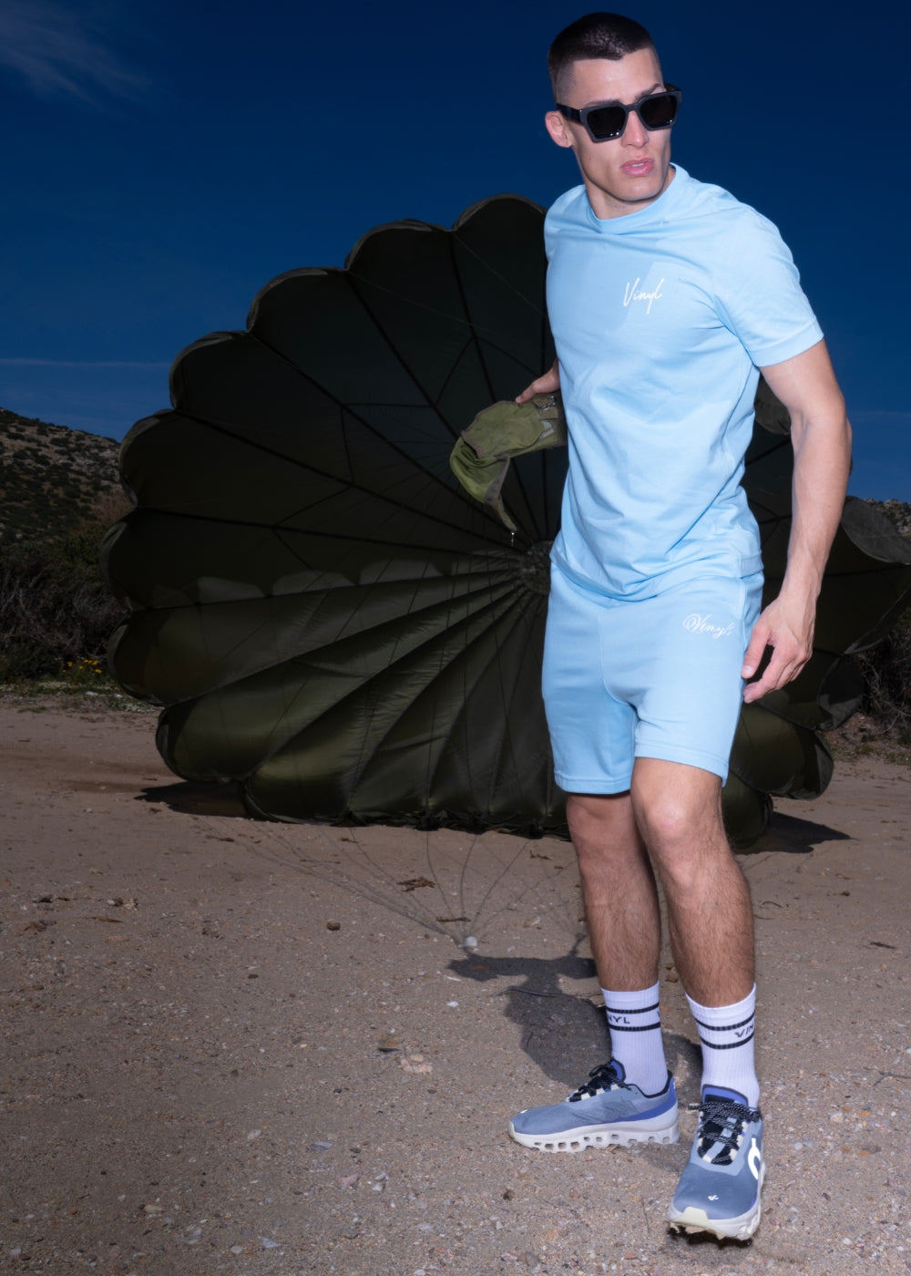 Vinyl μπλουζα με τυπωμα γαλαζια cotton regular fit ανδρικη