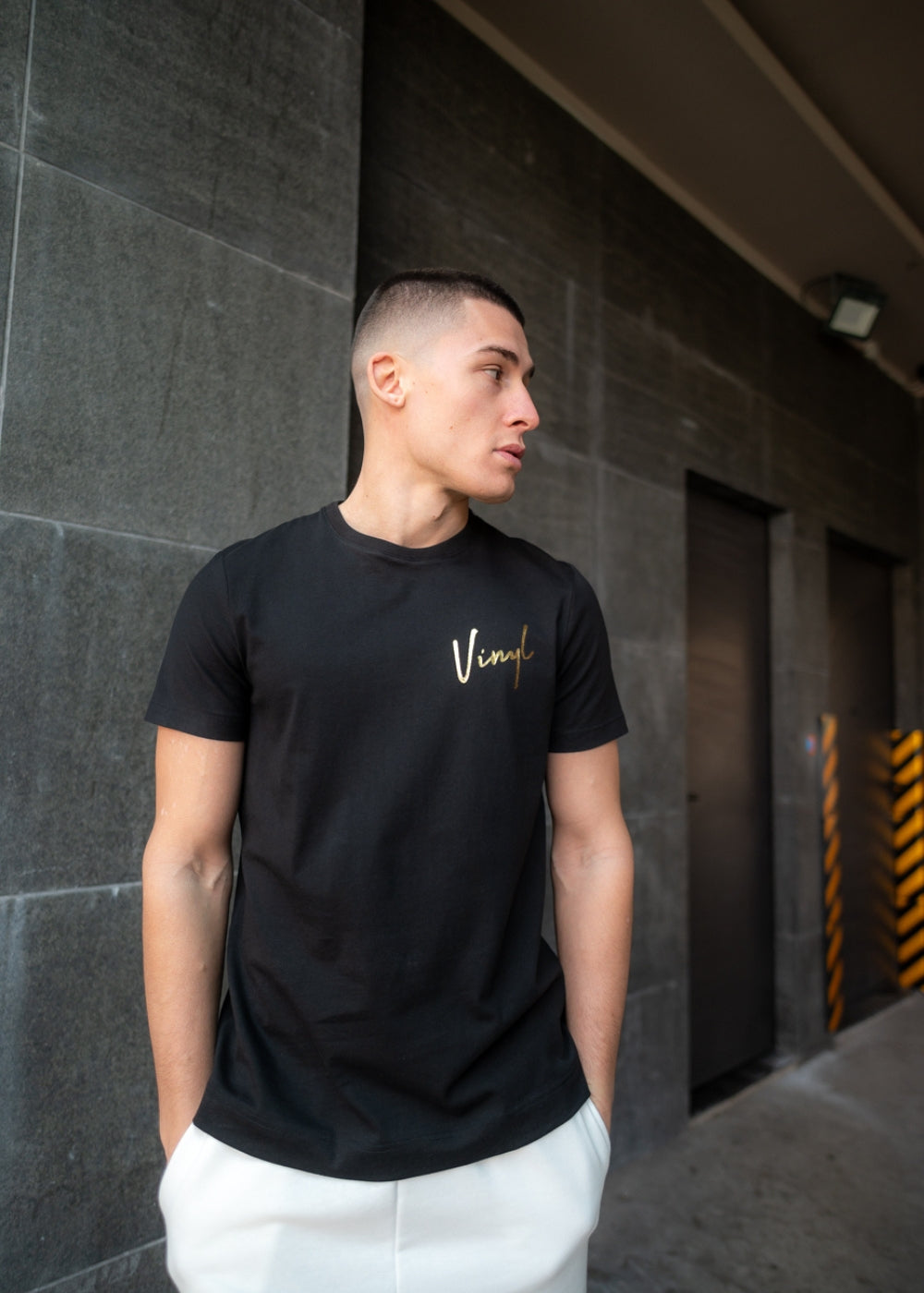 Vinyl μπλουζα με τυπωμα μαυρη cotton regular fit ανδρικη