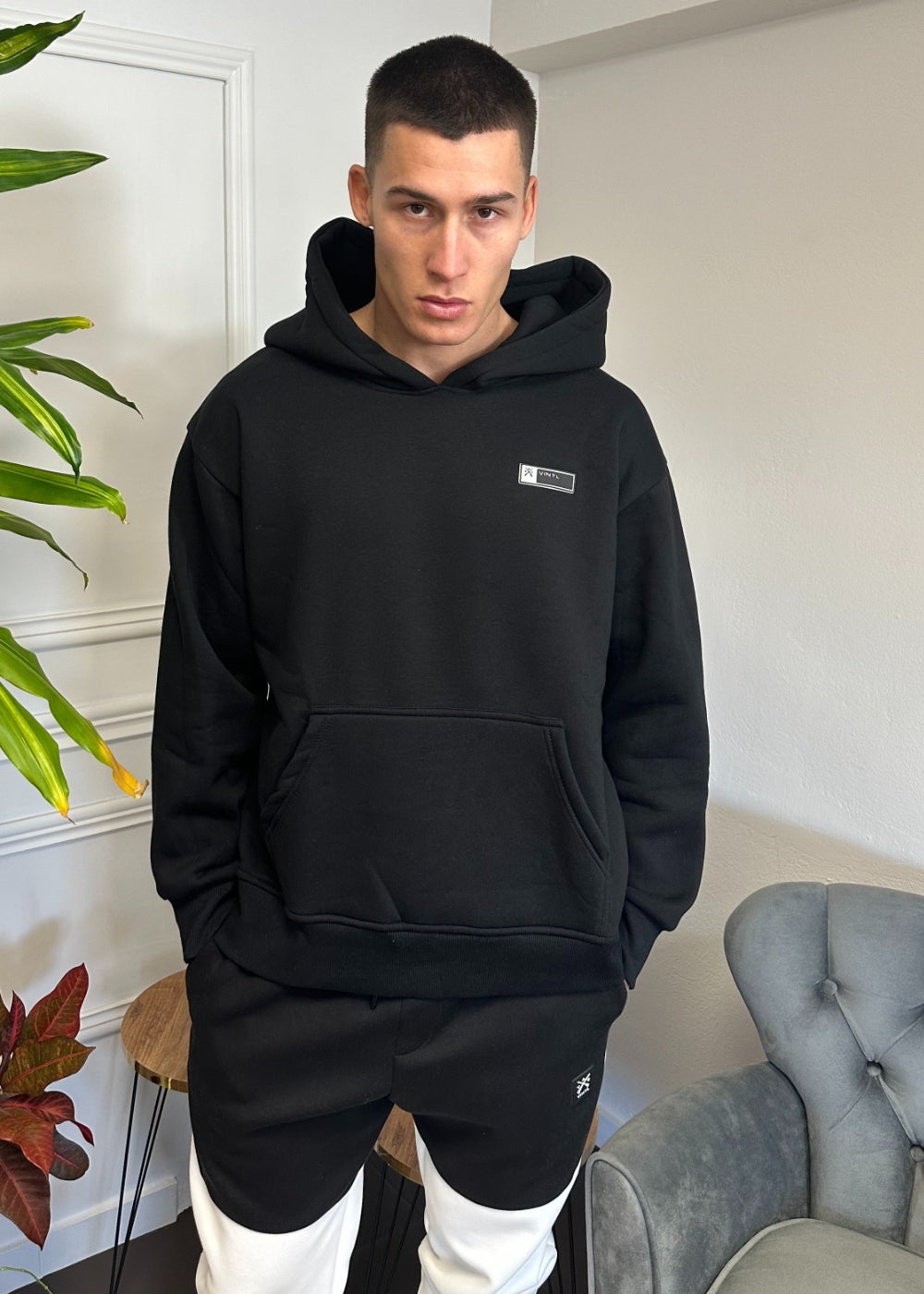 Vinyl φουτερ μαυρο με τυπωμα cotton oversized ανδρικο