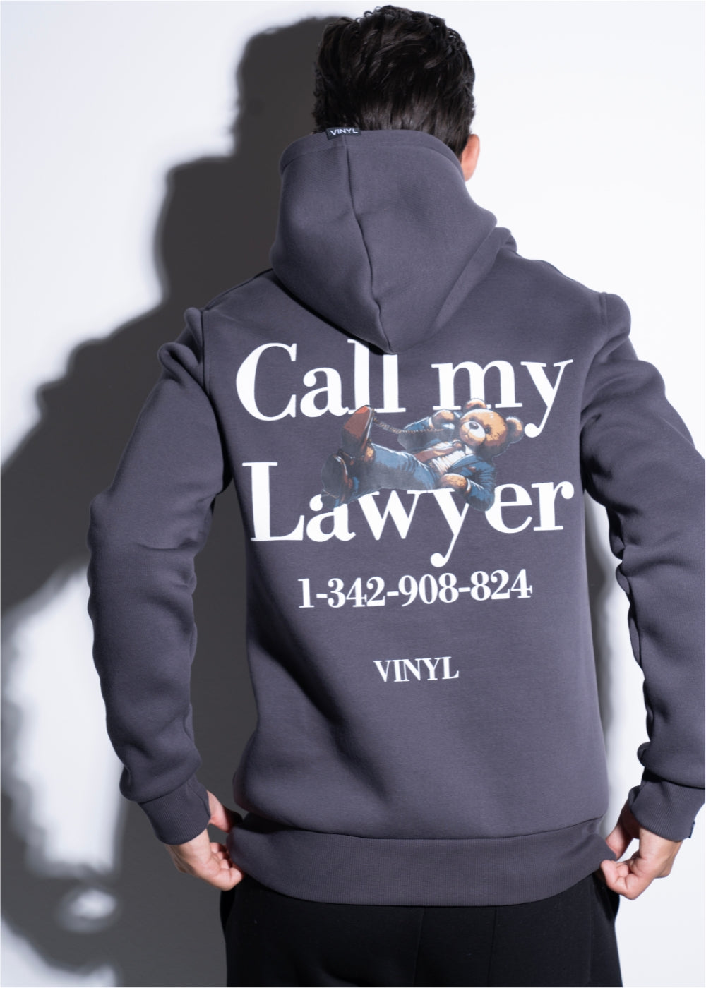 Vinyl φουτερ γκρι με τυπωμα cotton regular fit - back and forth printed hoodie