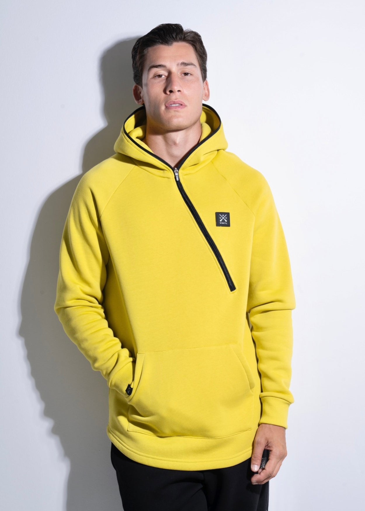 Vinyl φουτερ κιτρινο με φερμουάρ cotton regular fit - half zipped hoodie