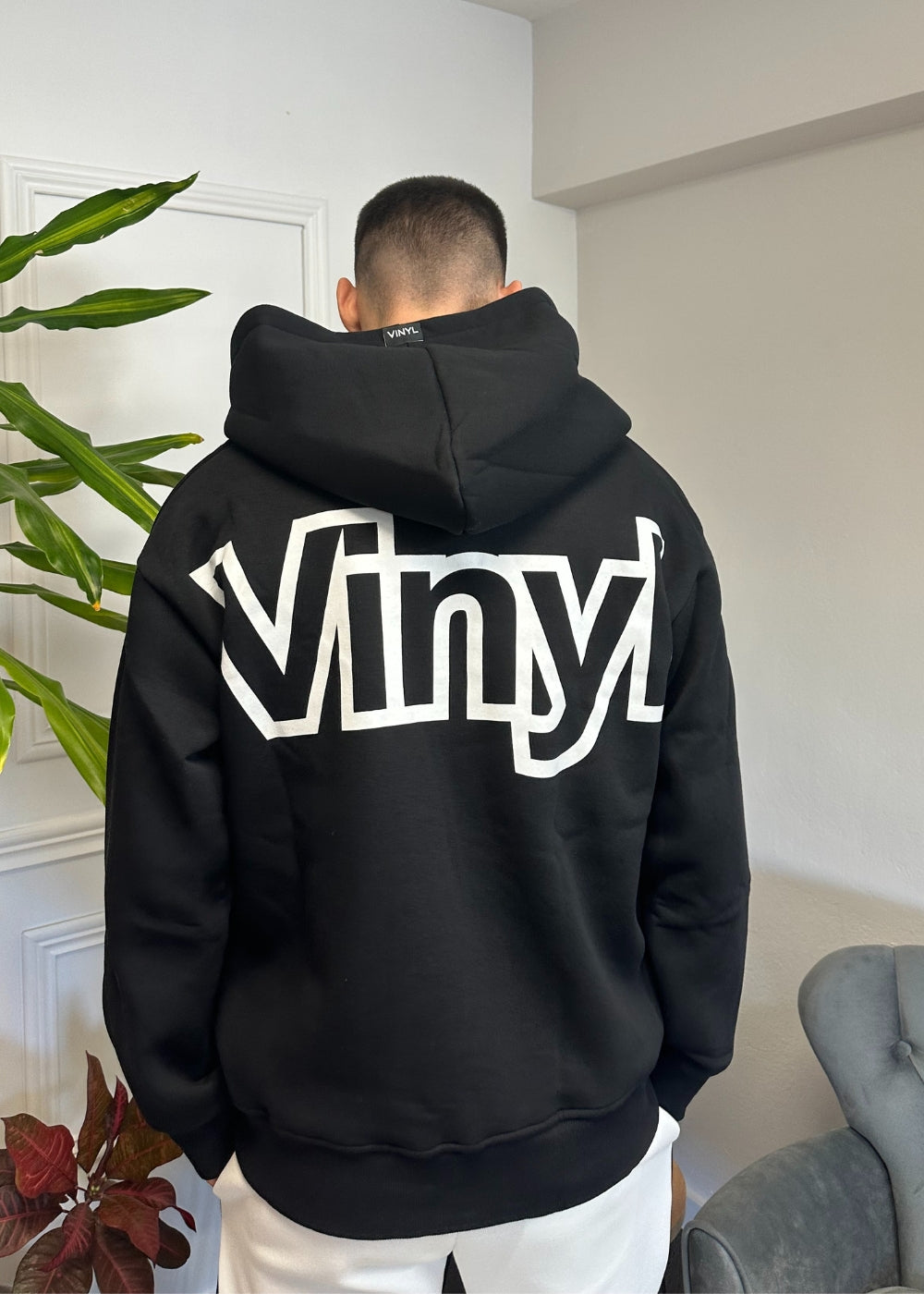 Vinyl φουτερ μαυρο με τυπωμα cotton oversized ανδρικο
