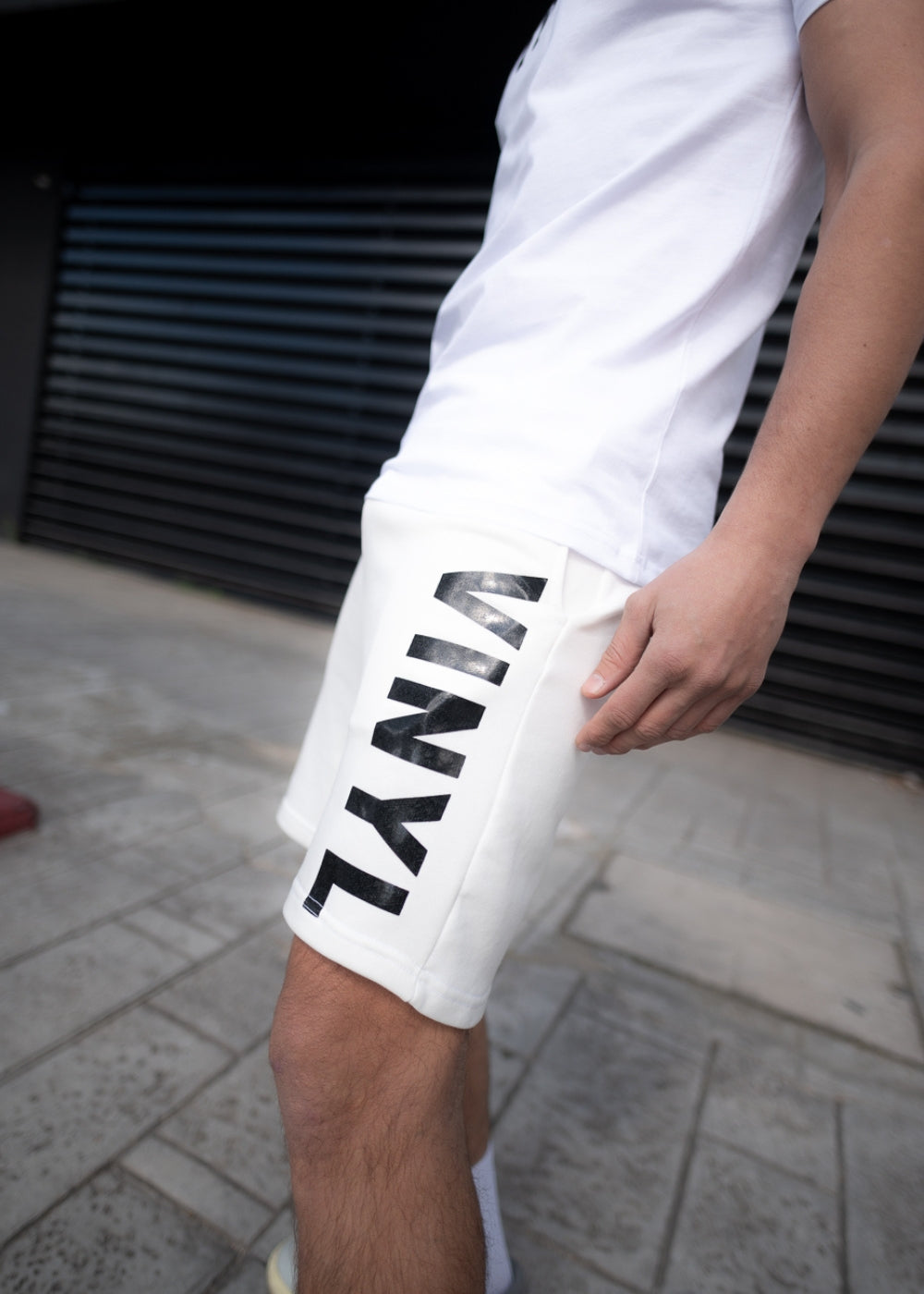 Vinyl βερμουδα με τυπωμα λευκη cotton regular fit ανδρικη