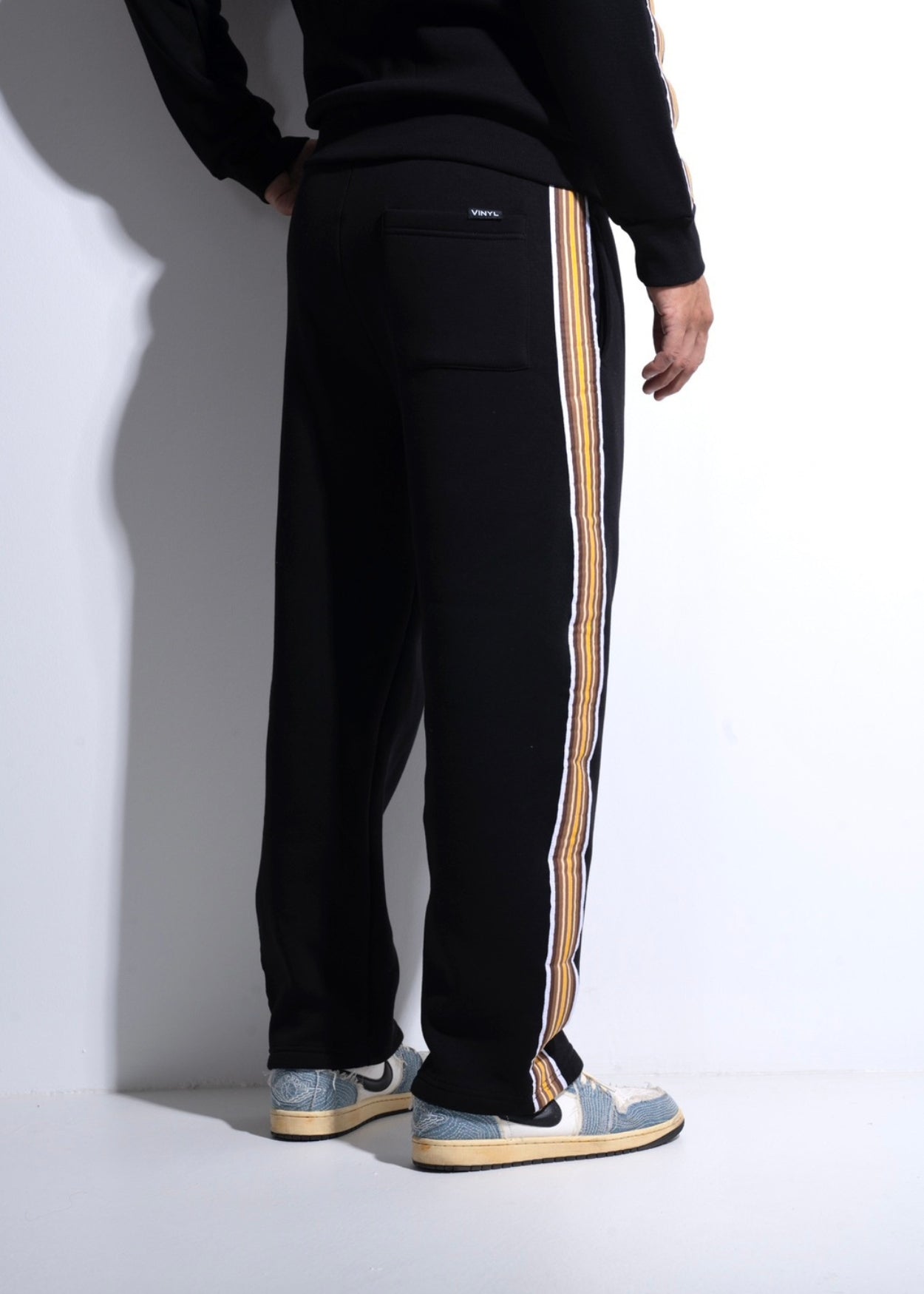 Vinyl φορμα μαυρη με τρεσα cotton regular fit - striped tape pants