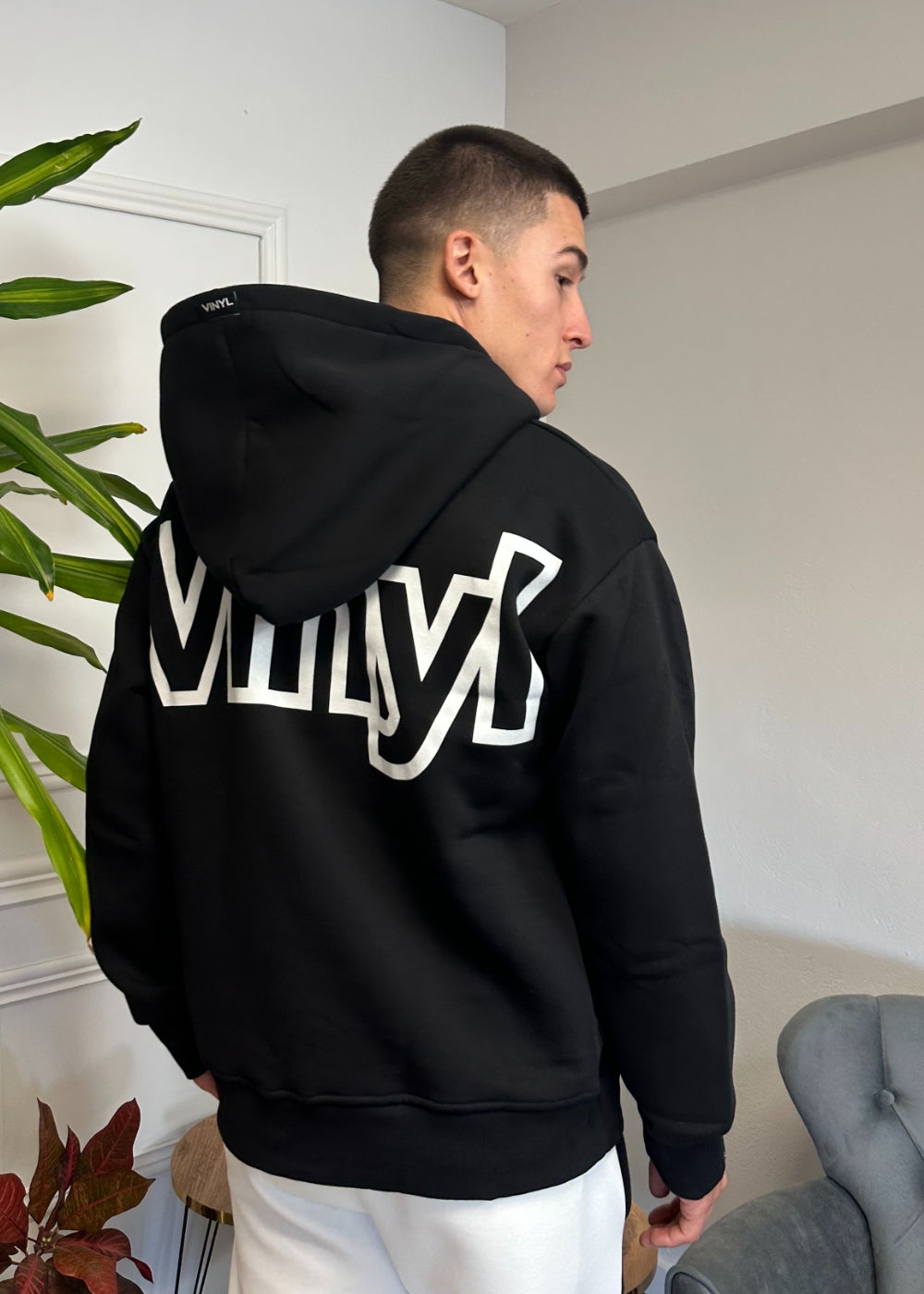 Vinyl φουτερ μαυρο με τυπωμα cotton oversized ανδρικο