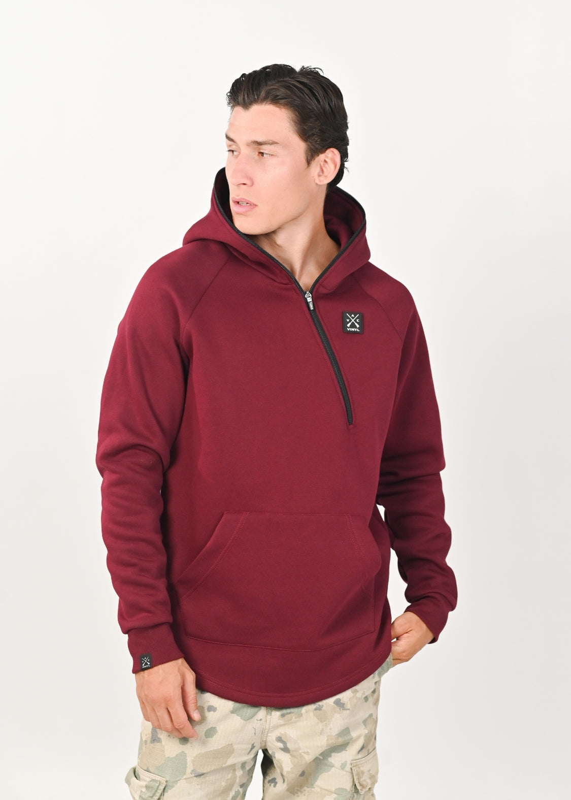 Vinyl φουτερ μπορντο με φερμουάρ cotton regular fit - half zipped hoodie