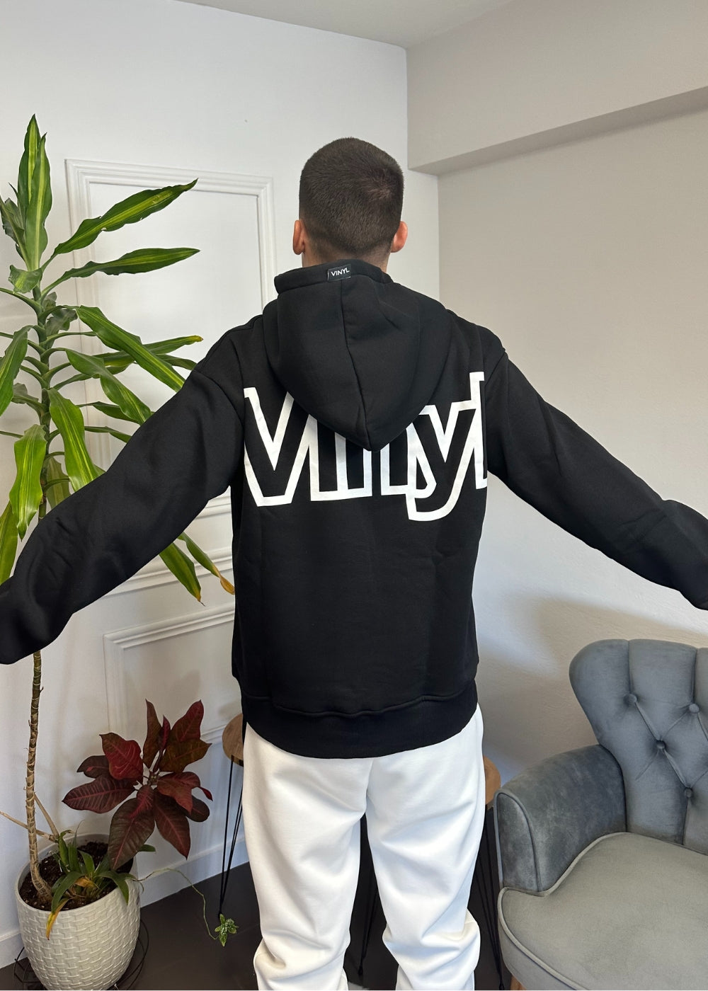 Vinyl φουτερ μαυρο με τυπωμα cotton oversized ανδρικο