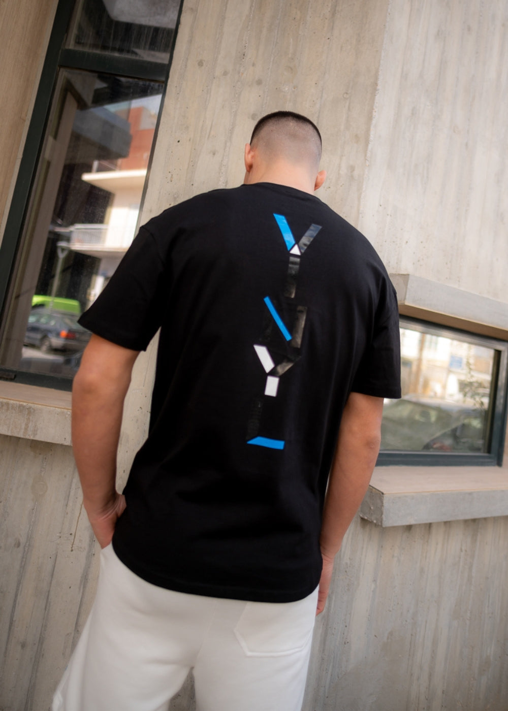 Vinyl μπλουζα με τυπωμα μαυρη cotton oversized ανδρικη