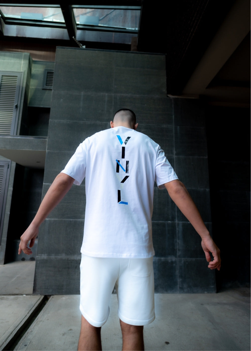 Vinyl μπλουζα με τυπωμα λευκη cotton oversized ανδρικη