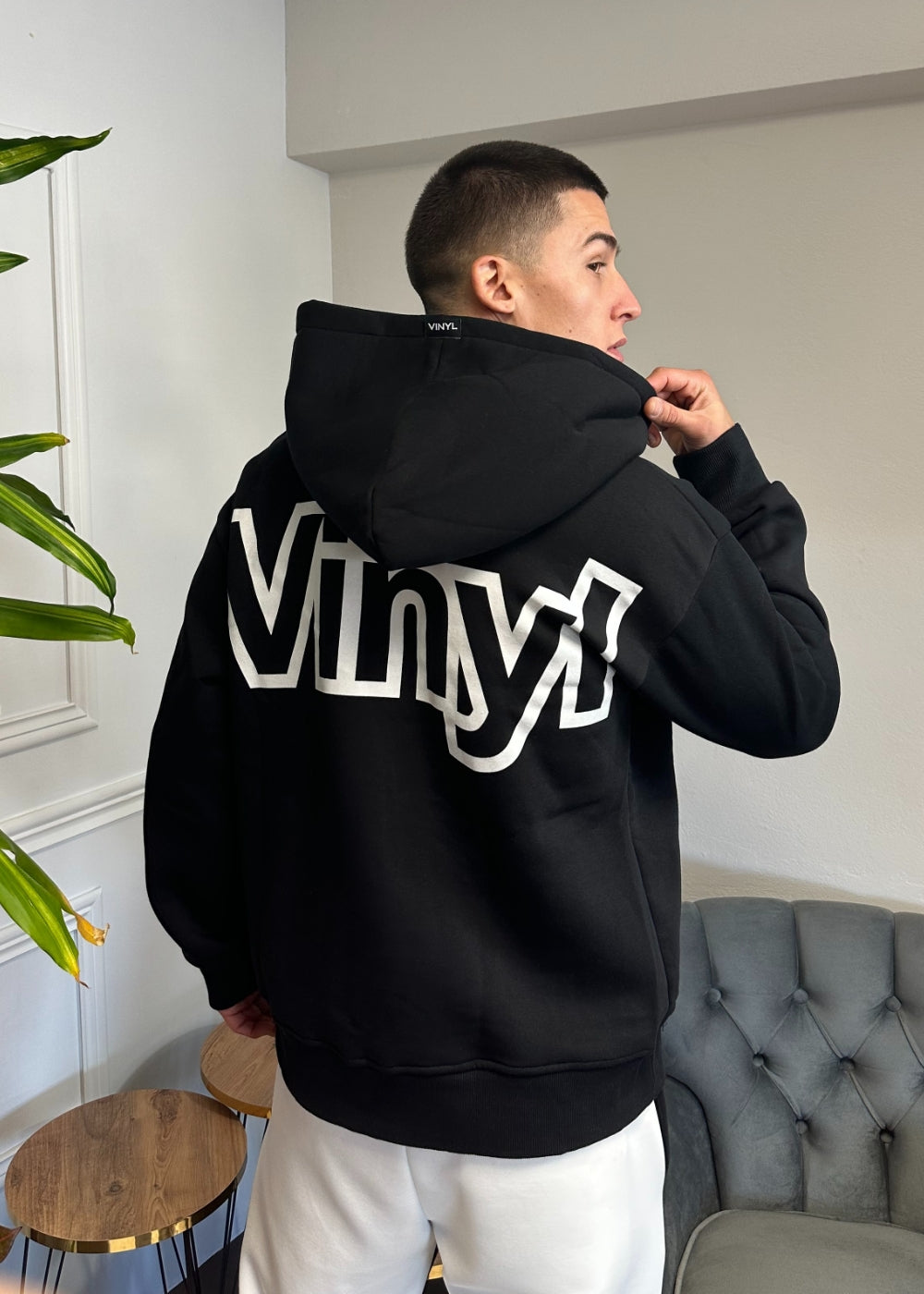 Vinyl φουτερ μαυρο με τυπωμα cotton oversized ανδρικο