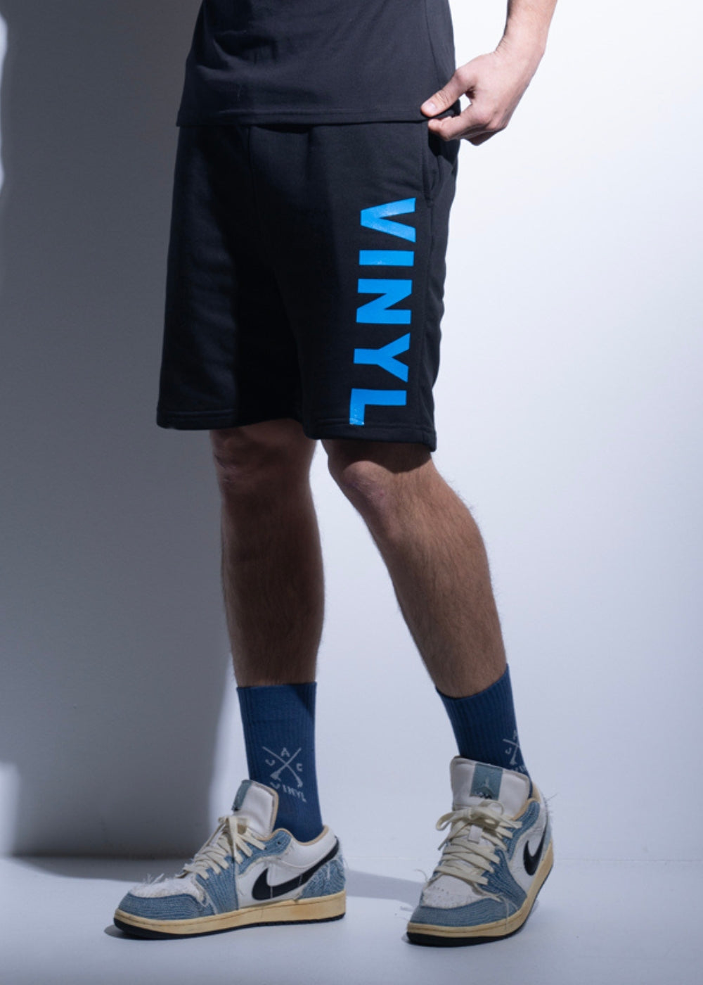 Vinyl βερμουδα με τυπωμα μαυρη cotton regular fit ανδρικη