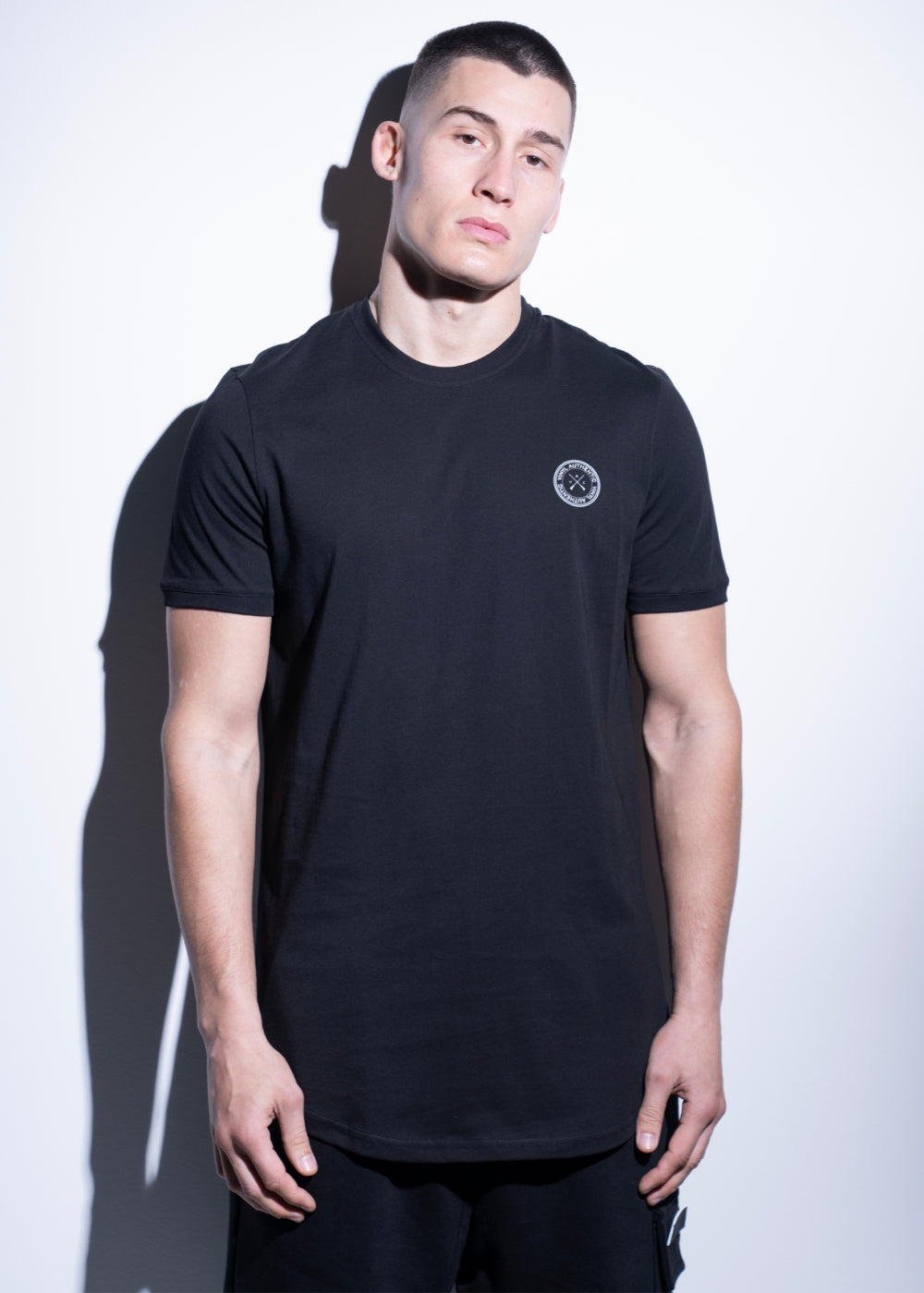 Vinyl μπλουζα long line μαυρη cotton regular fit ανδρικη