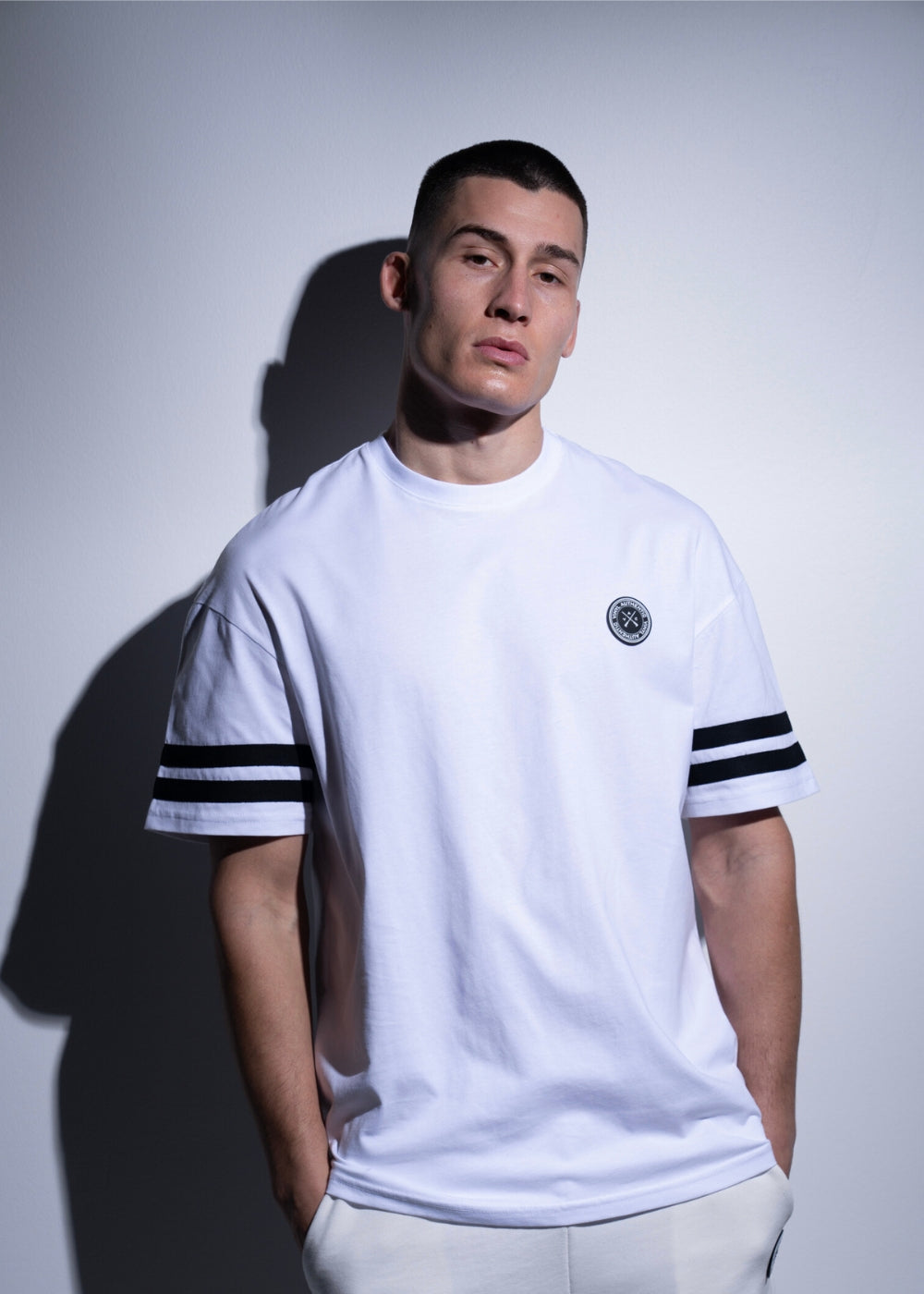 Vinyl μπλουζα λευκη με ριγες cotton oversized ανδρικη