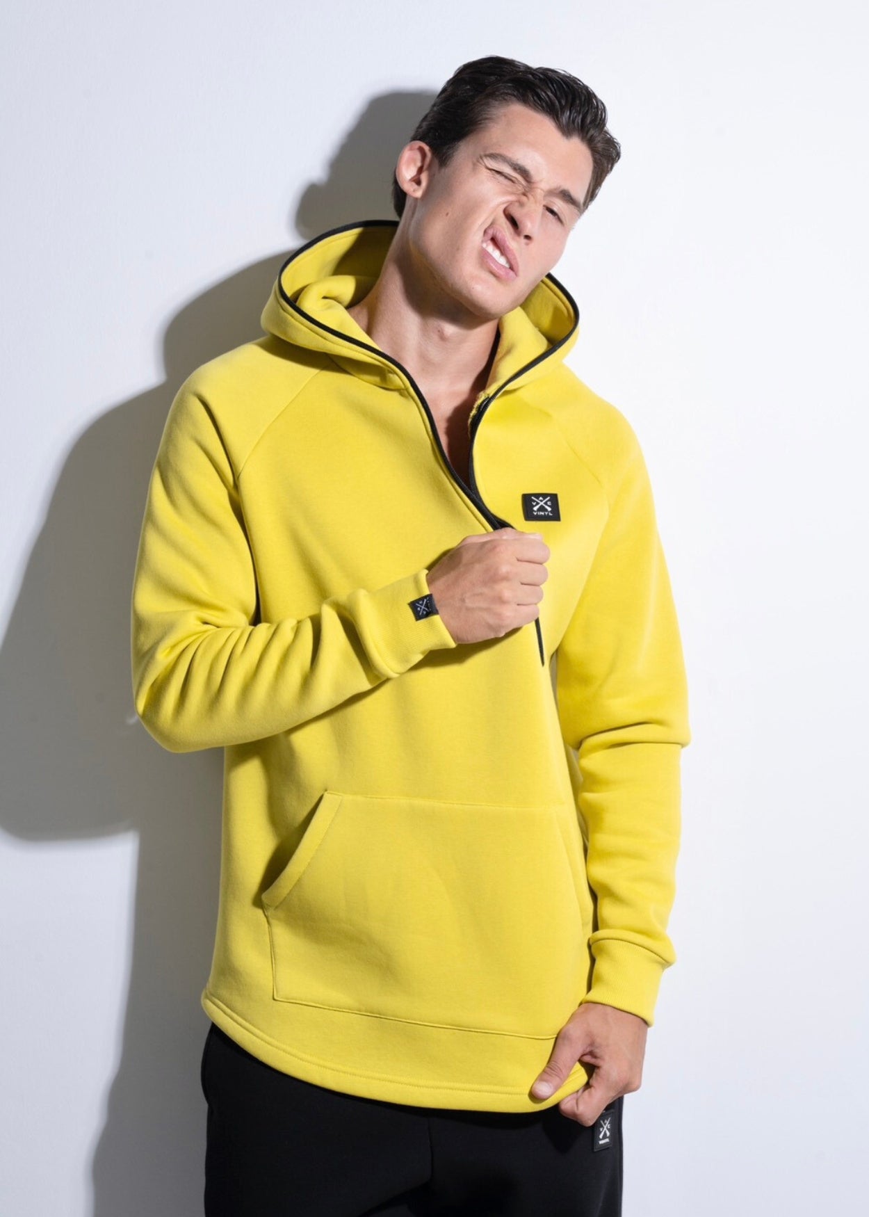 Vinyl φουτερ κιτρινο με φερμουάρ cotton regular fit - half zipped hoodie