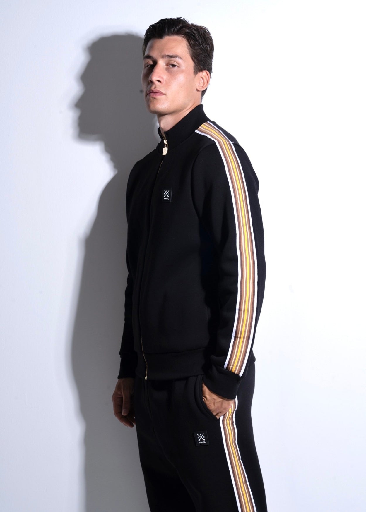 Vinyl ζακετα μαυρη με τρεσα cotton regular fit - striped tape jacket