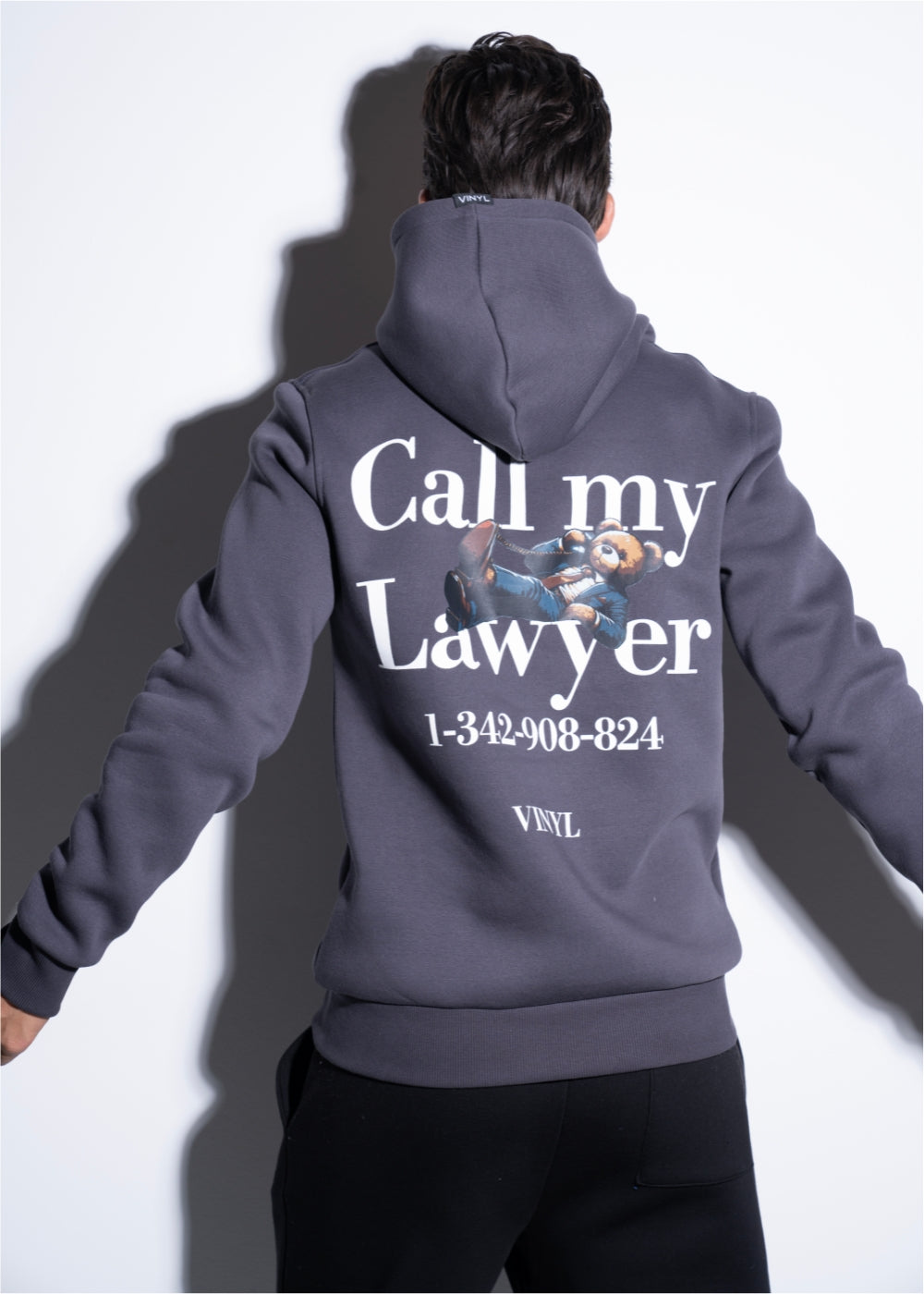 Vinyl φουτερ γκρι με τυπωμα cotton regular fit - back and forth printed hoodie