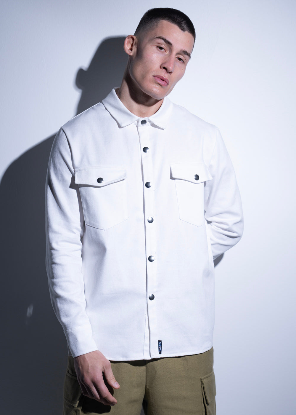 Vinyl denim overshirt λευκο cotton regular fit ανδρικο