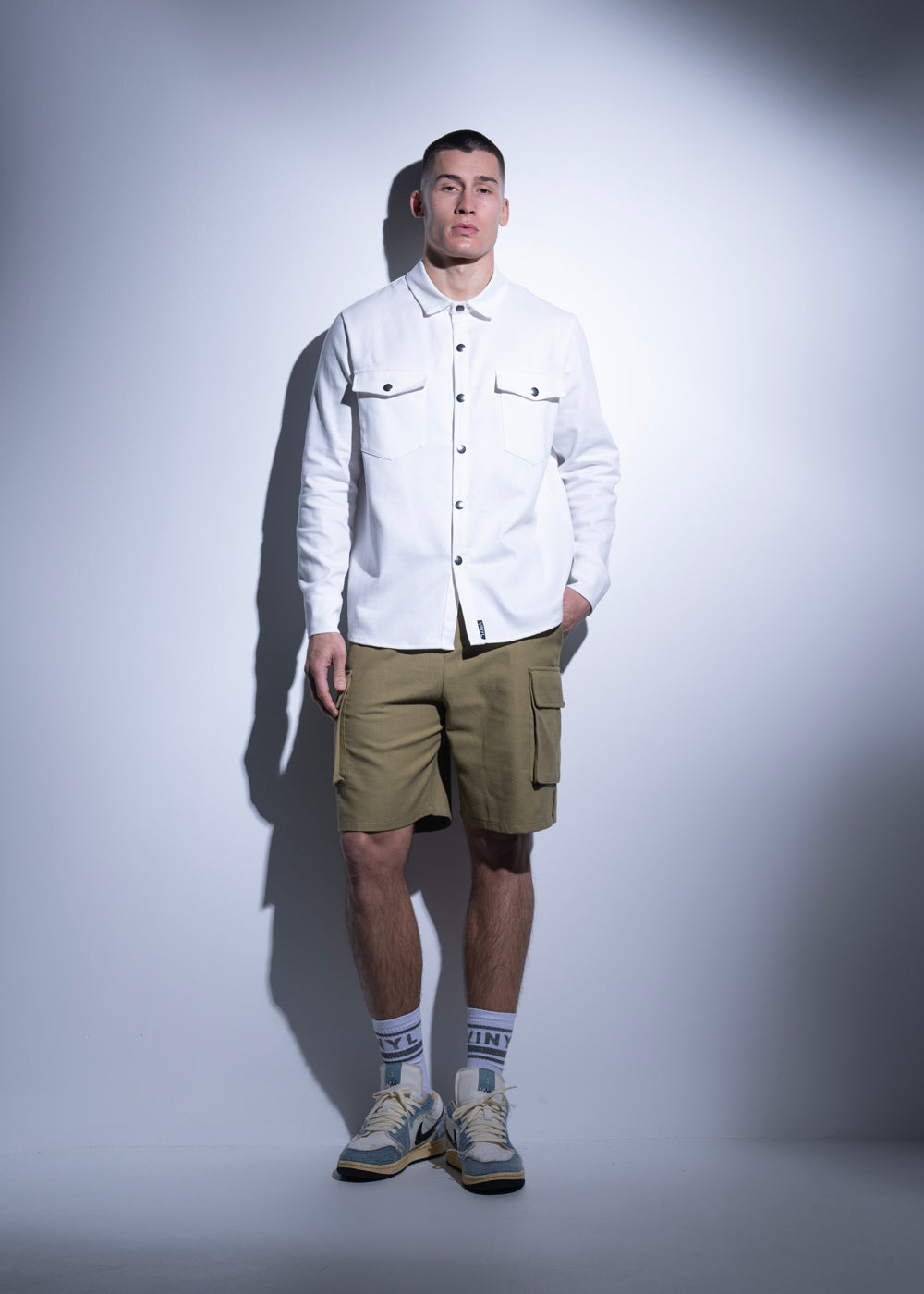 Vinyl denim overshirt λευκο cotton regular fit ανδρικο