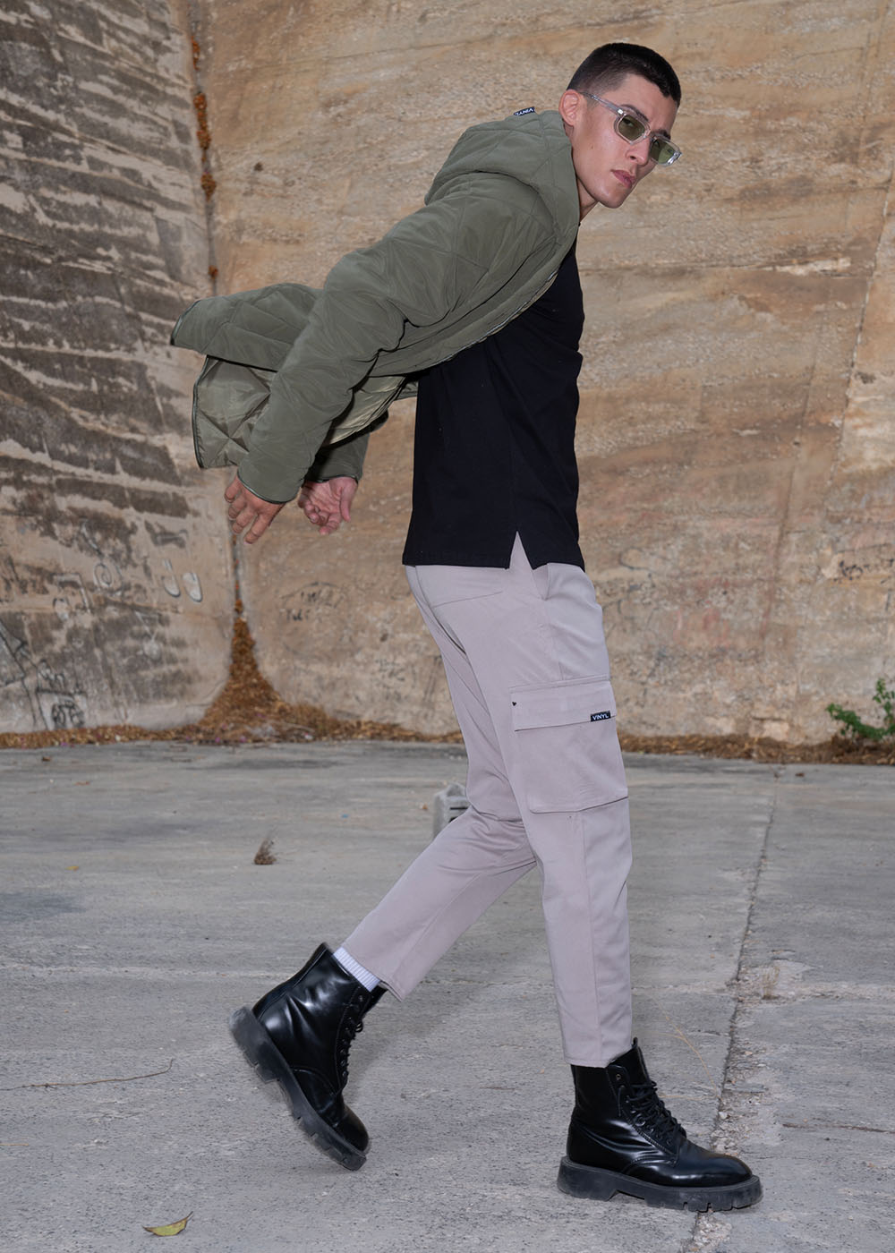 Vinyl μπουφαν χακι polyester regular fit ανδρικο