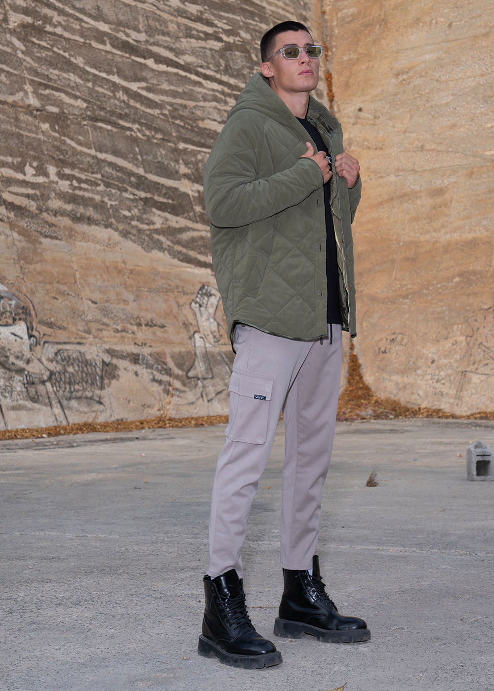 Vinyl μπουφαν χακι polyester regular fit ανδρικο