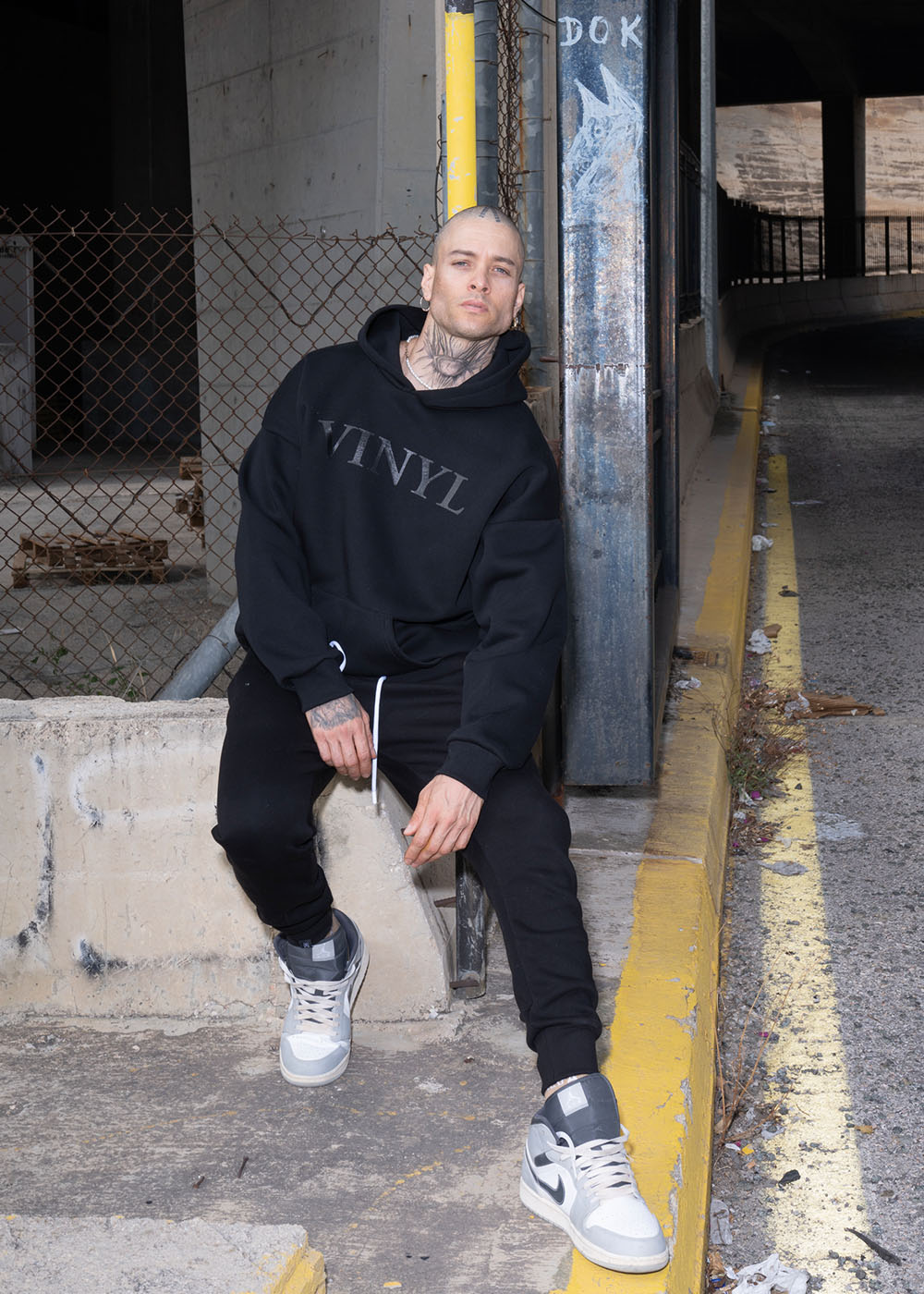 Vinyl φουτερ με τυπωμα μαυρο cotton regular fit ανδρικο