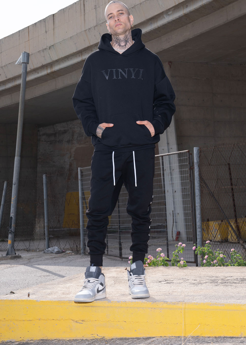 Vinyl φουτερ με τυπωμα μαυρο cotton regular fit ανδρικο