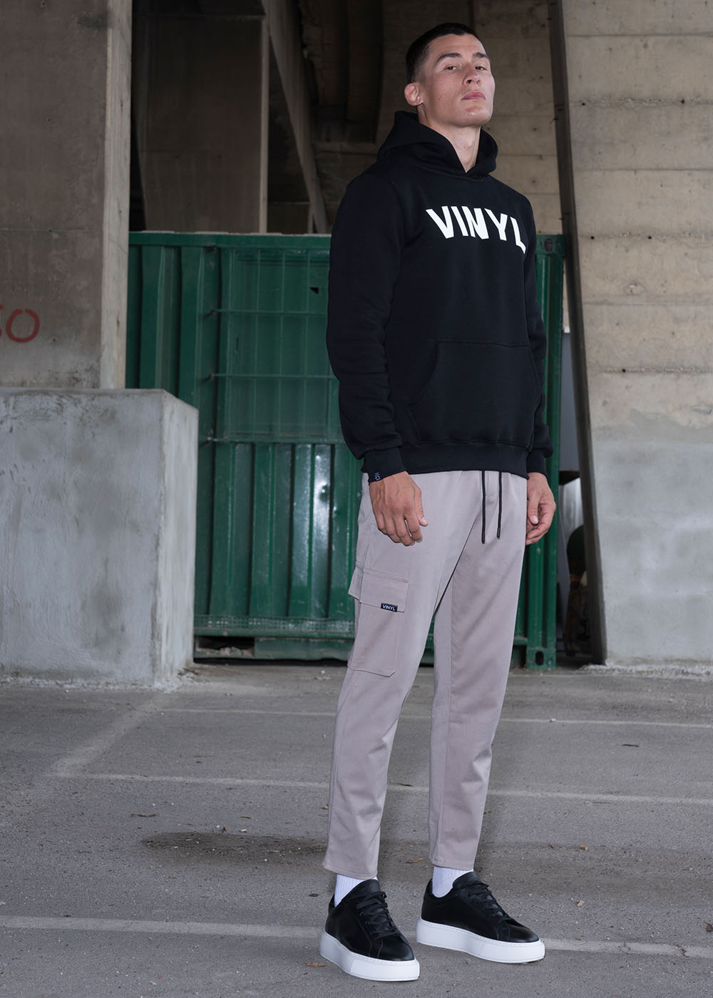 Vinyl φουτερ με τυπωμα μαυρο cotton regular fit ανδρικο