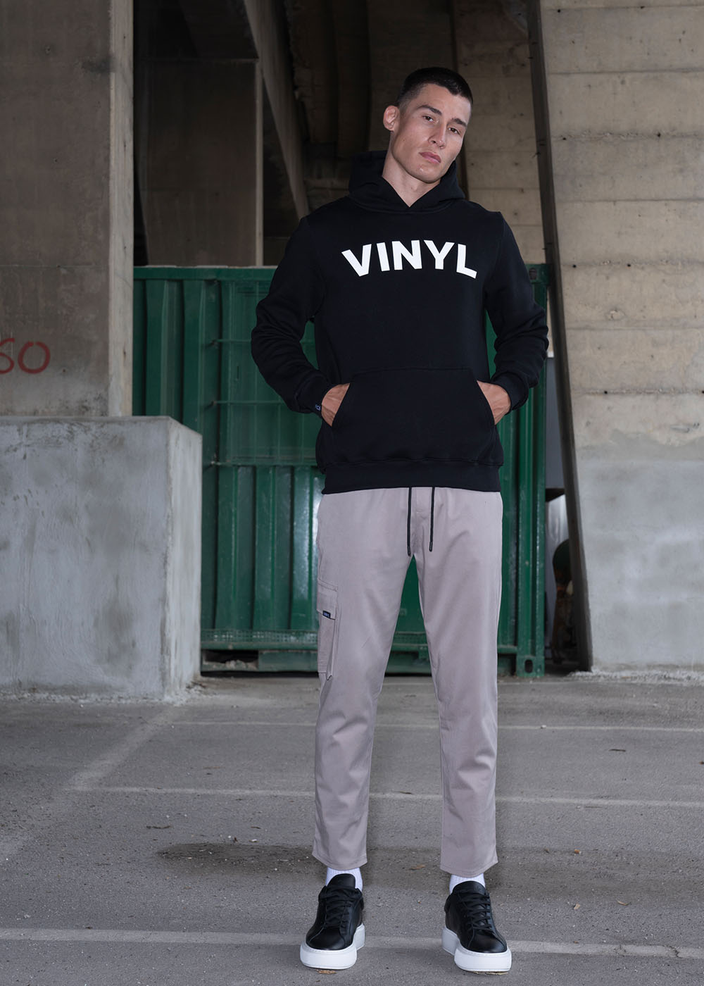 Vinyl φουτερ με τυπωμα μαυρο cotton regular fit ανδρικο