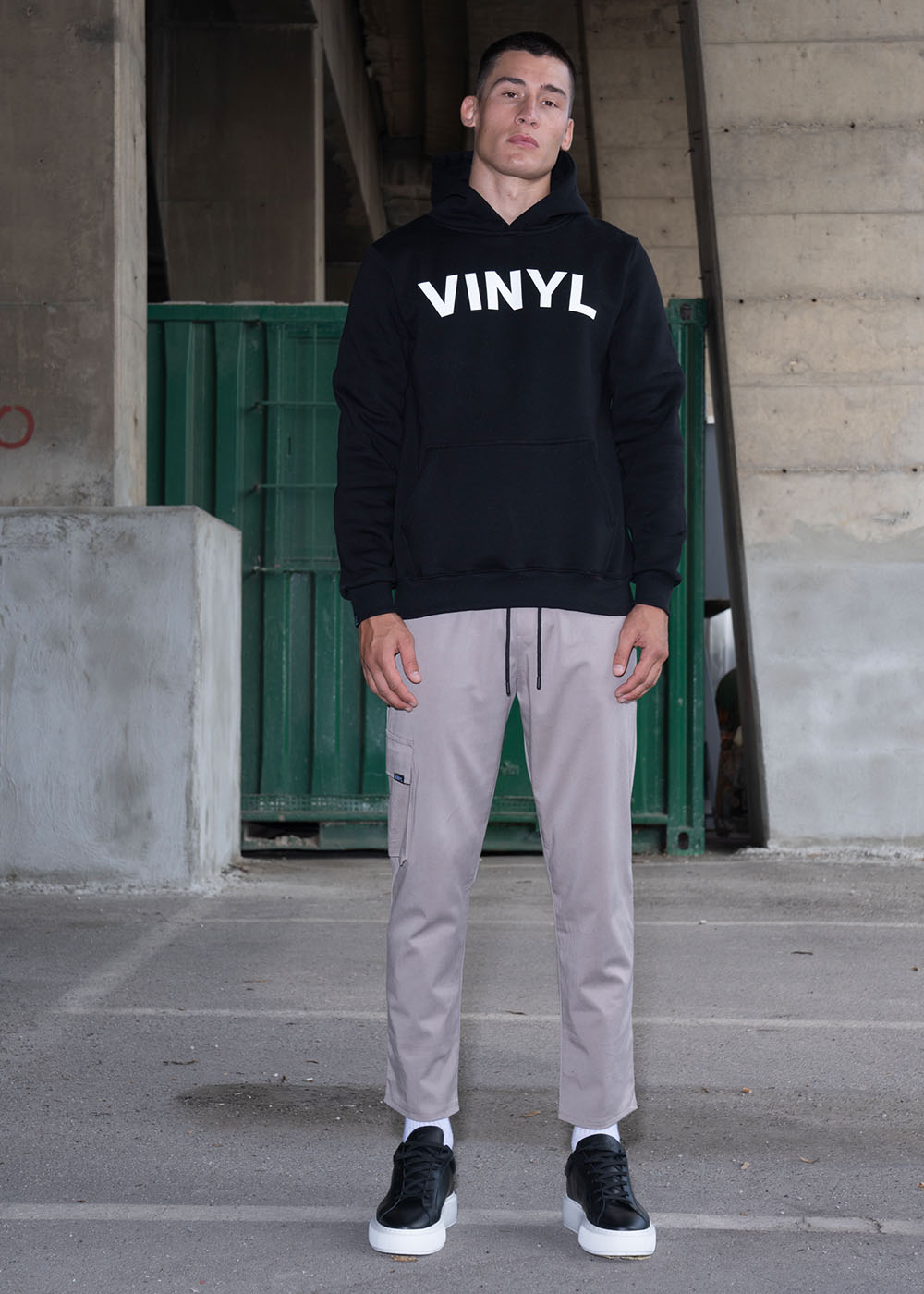 Vinyl φουτερ με τυπωμα μαυρο cotton regular fit ανδρικο