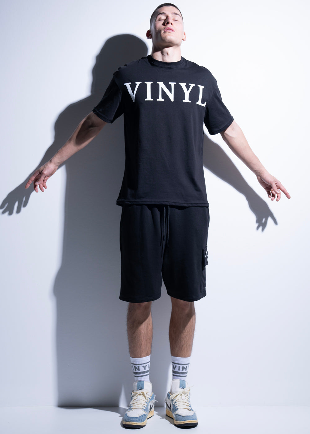 Vinyl μπλουζα με τυπωμα μαυρη cotton oversized ανδρικη