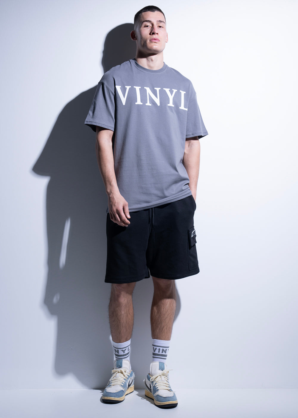 Vinyl μπλουζα με τυπωμα γκρι cotton oversized ανδρικη
