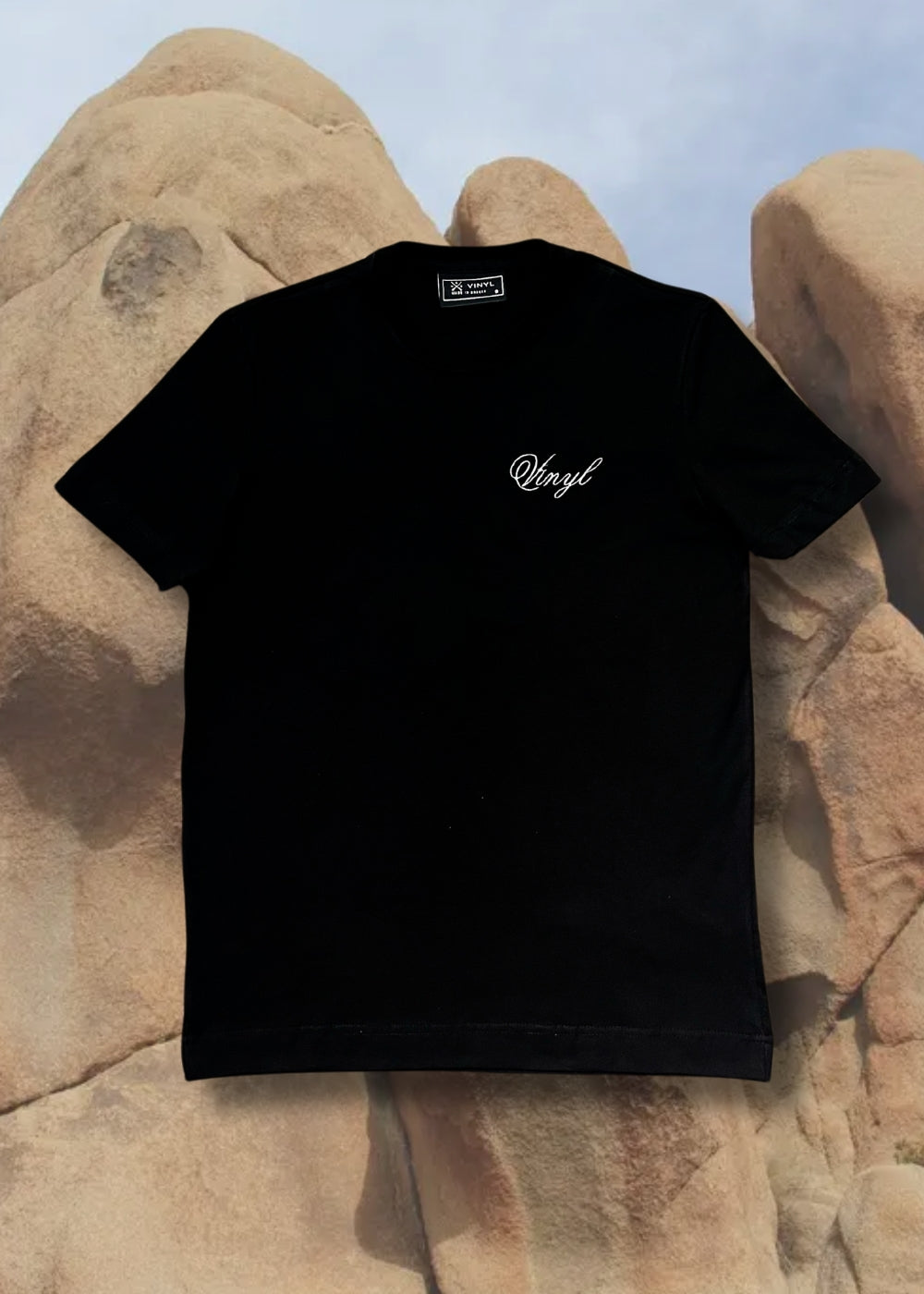 Vinyl μπλουζα με κεντημα μαυρη cotton regular fit ανδρικη