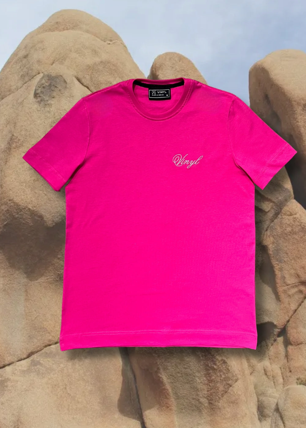 Vinyl μπλουζα με κεντημα φουξια cotton regular fit γυναικεια