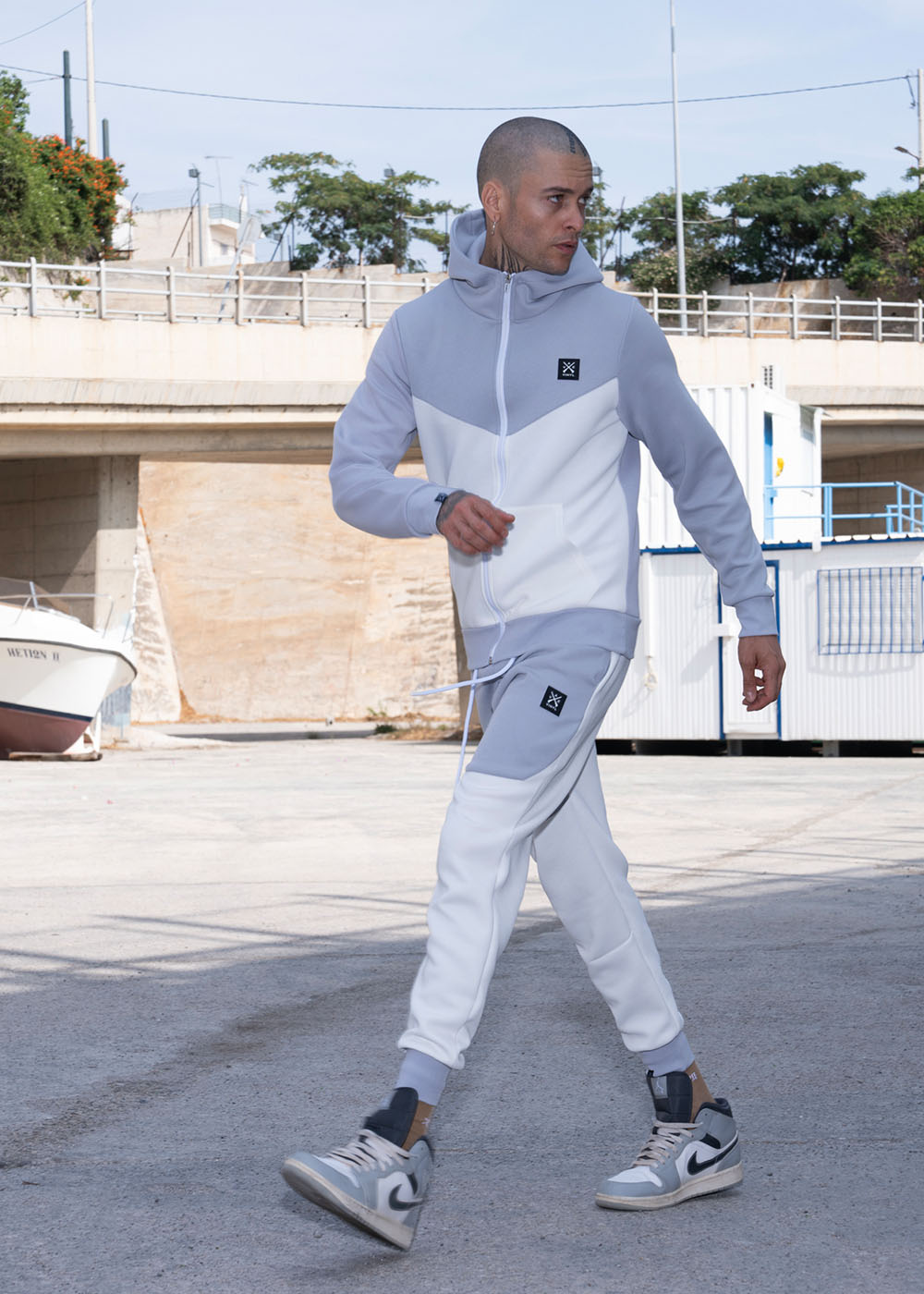 Vinyl ζακετα τεχνικο φουτερ λευκο/γκρι polyester regular fit ανδρικη