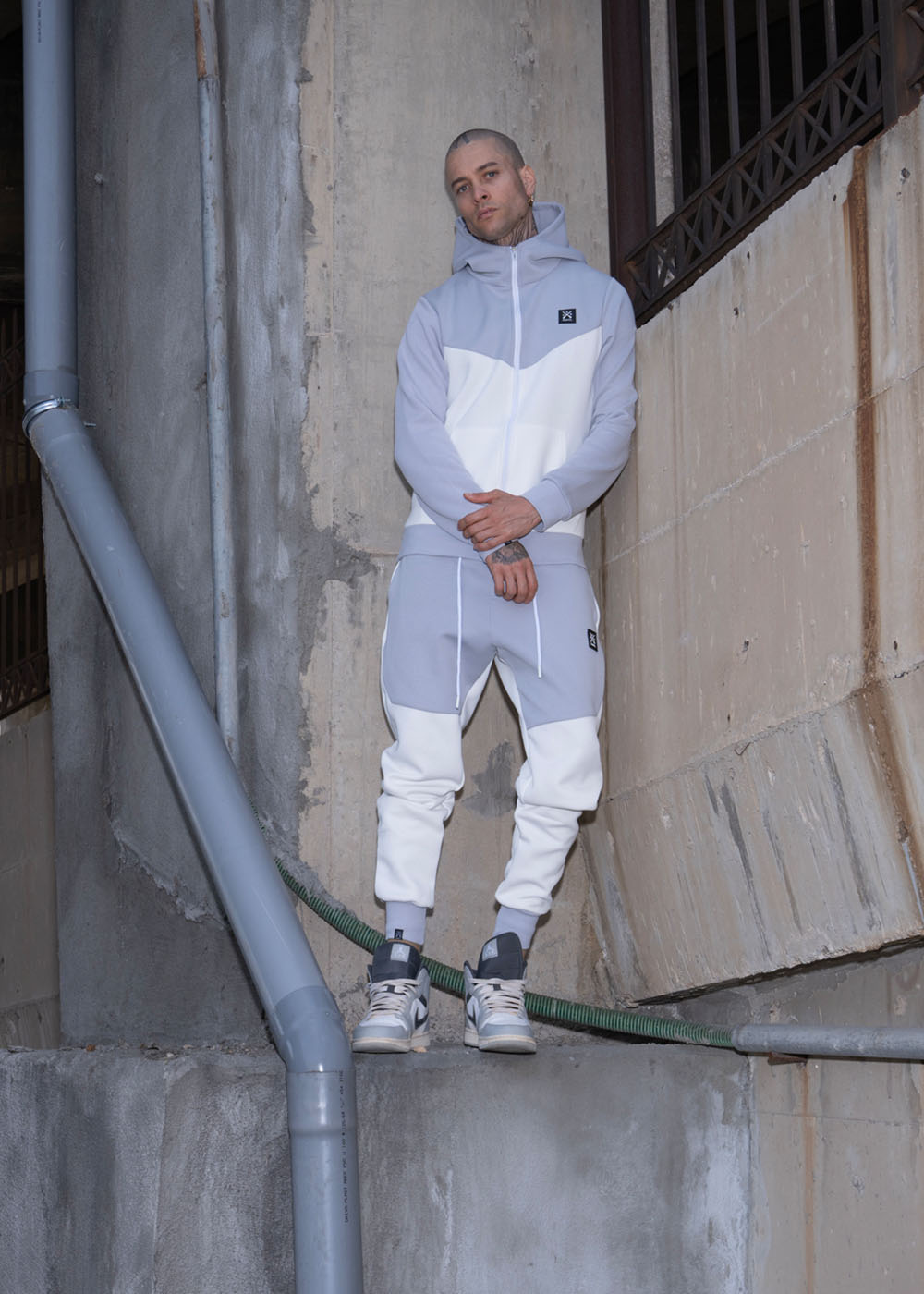 Vinyl ζακετα τεχνικο φουτερ λευκο/γκρι polyester regular fit ανδρικη
