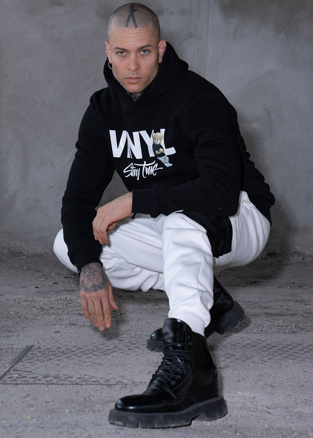 Vinyl φουτερ μαυρο με τυπωμα cotton regular fit ανδρικο