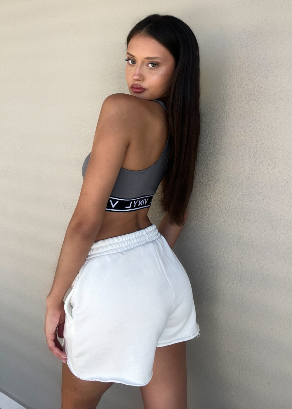 Vinyl μπουστακι με λαστιχο γκρι cotton regular fit γυναικειο